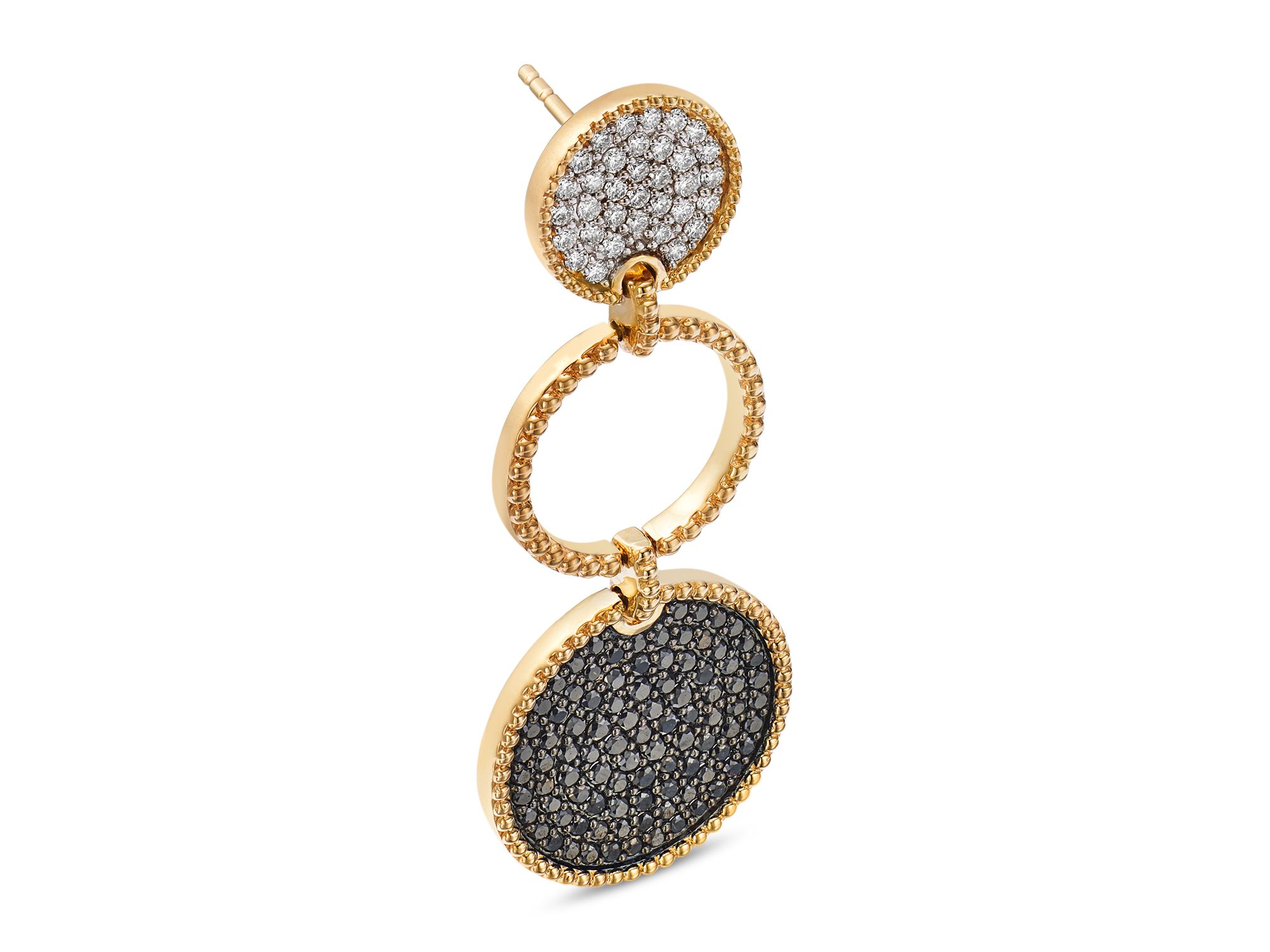 Black & White Diamond Drop Earrings in 14K Yellow Gold — Image 3