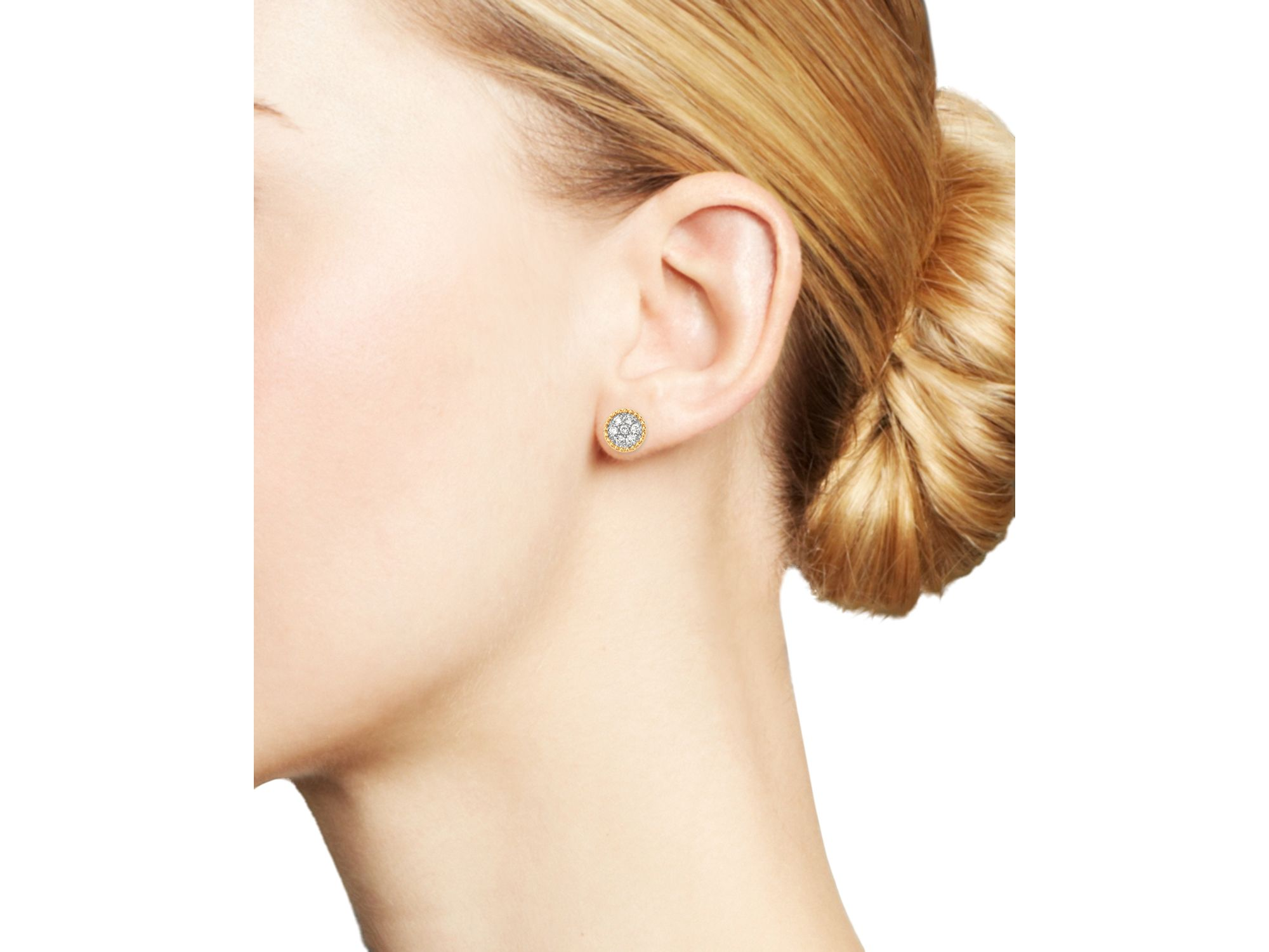 Cluster Diamond Milgrain Stud Earrings in 14K Yellow Gold — Image 3