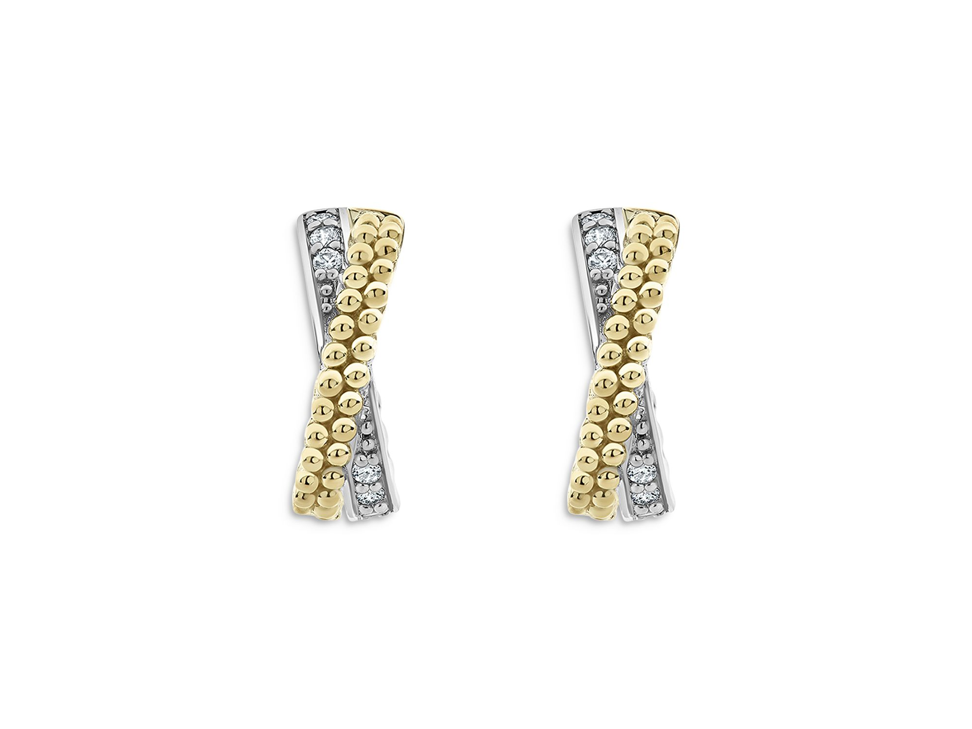 Sterling & 18K Yellow Gold Caviar Lux Diamond Hoop Earrings — Image 3
