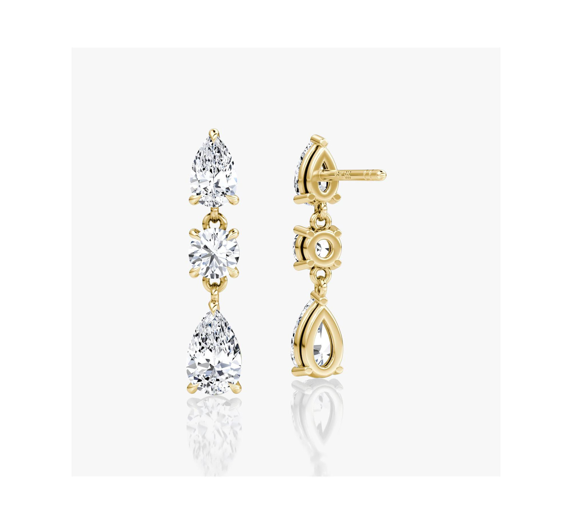Three Stone Drop Earrings in 14K White Gold, 2.0ctw Round Brilliant & Pear Lab Grown Diamonds — Image 4