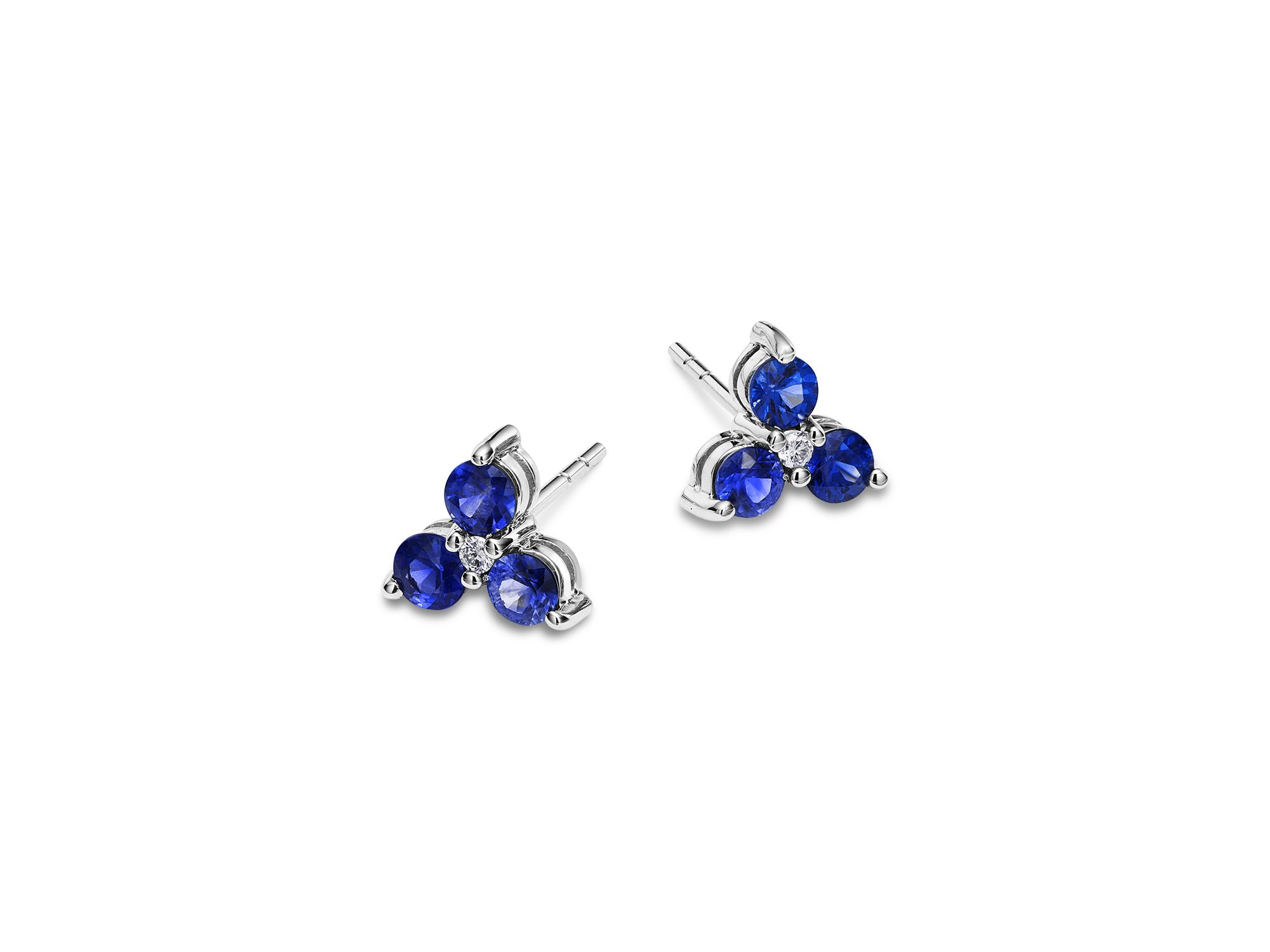 Sapphire & Diamond Trio Stud Earrings in 14K White Gold — Image 3