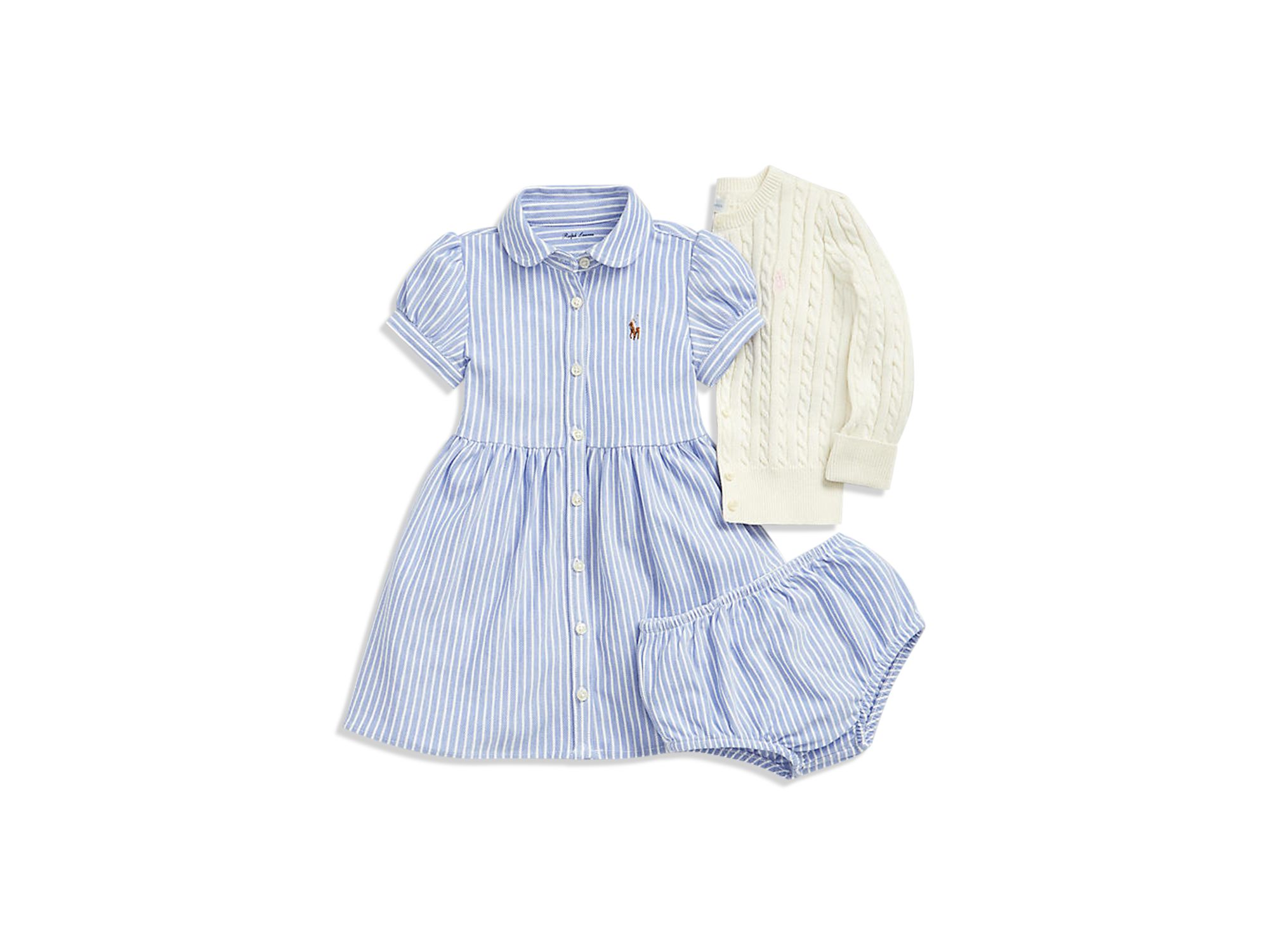 Girls' Striped Oxford Dress & Bloomers Set - Baby — Image 3