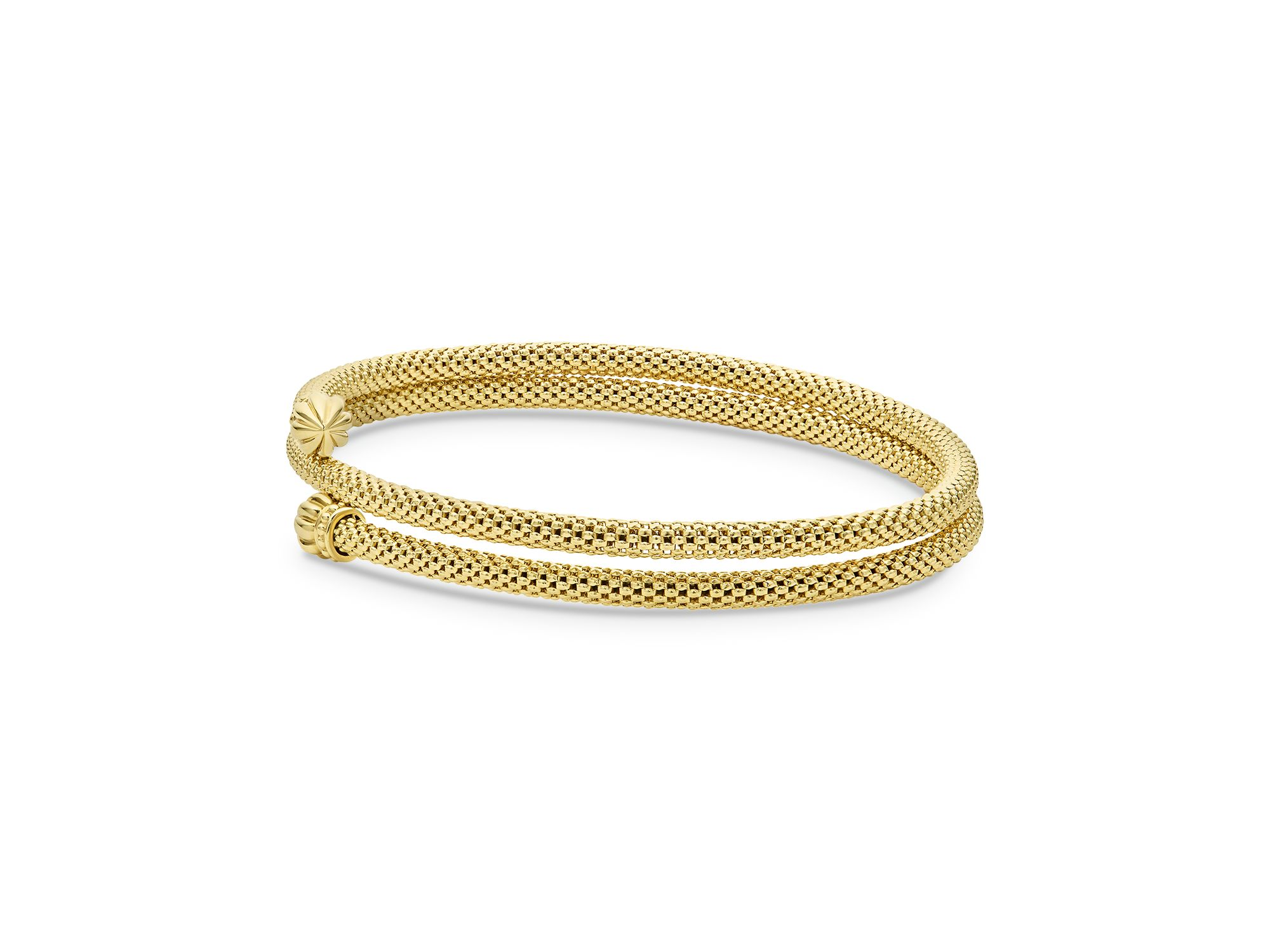 18K Yellow Gold Caviar Endcap Double Wrap Bracelet — Image 5