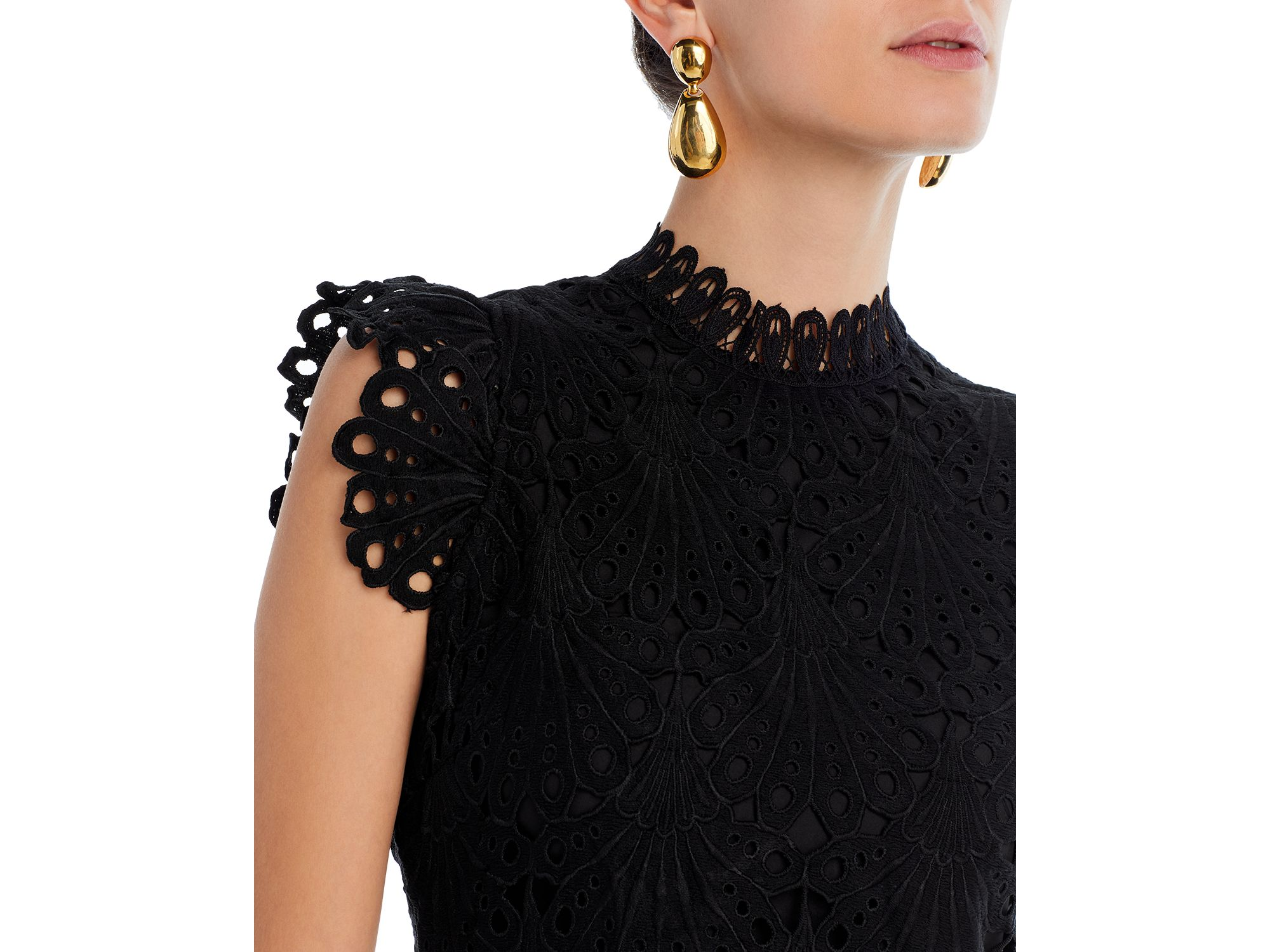 Mock Neck Lace Shift Dress - Exclusive — Image 3