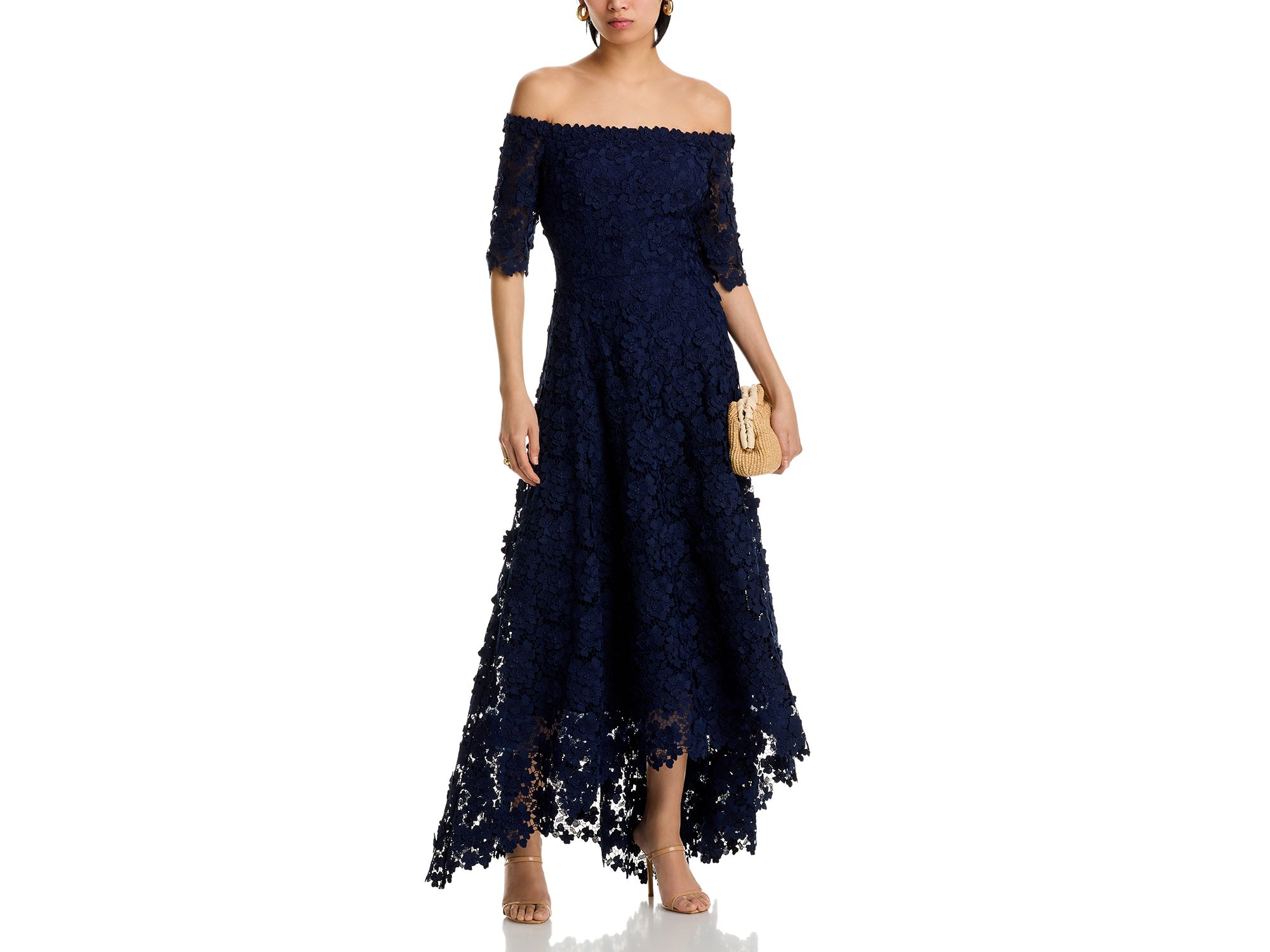 3D Flower Lace Off Shoulder High Low Gown — Image 3