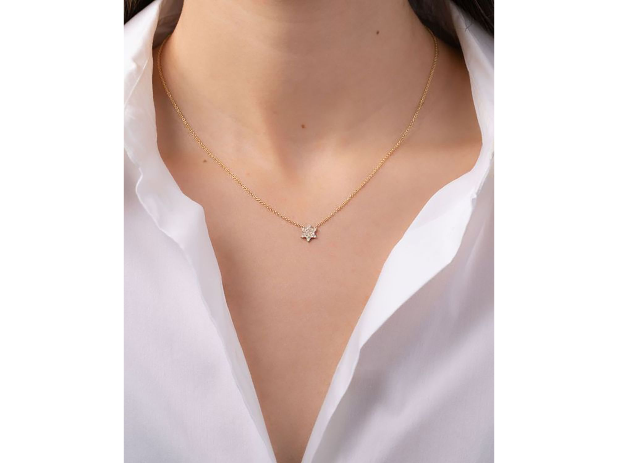 14K Yellow Gold Diamond Star of David Pendant Necklace, 16-18" — Image 3