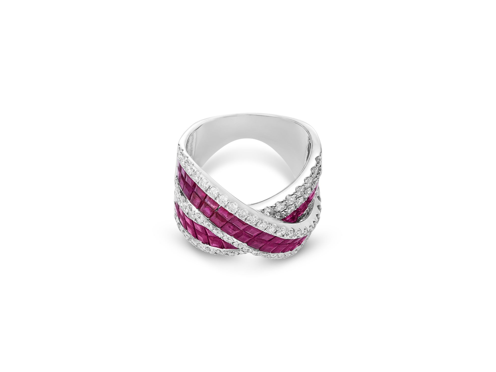 Luxe Collection Ruby & Diamond Cross Over Ring in 14K White Gold — Image 3