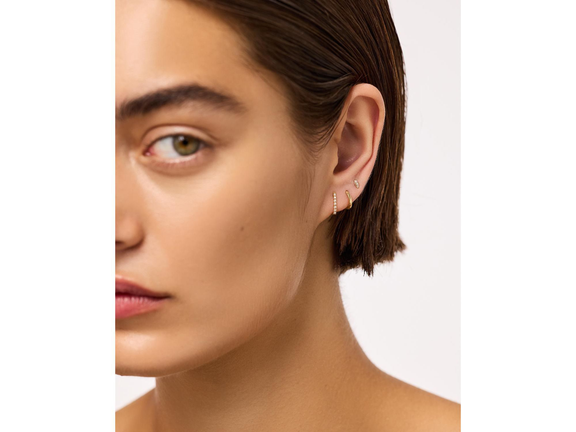 Gold Lab-grown Diamond Huggie Stud Earrings — Image 3