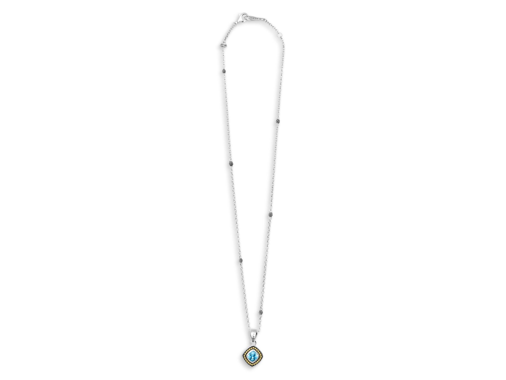 18K Yellow Gold & Sterling Silver Rittenhouse Blue Topaz Bead Frame Pendant Necklace, 16-18" — Image 5