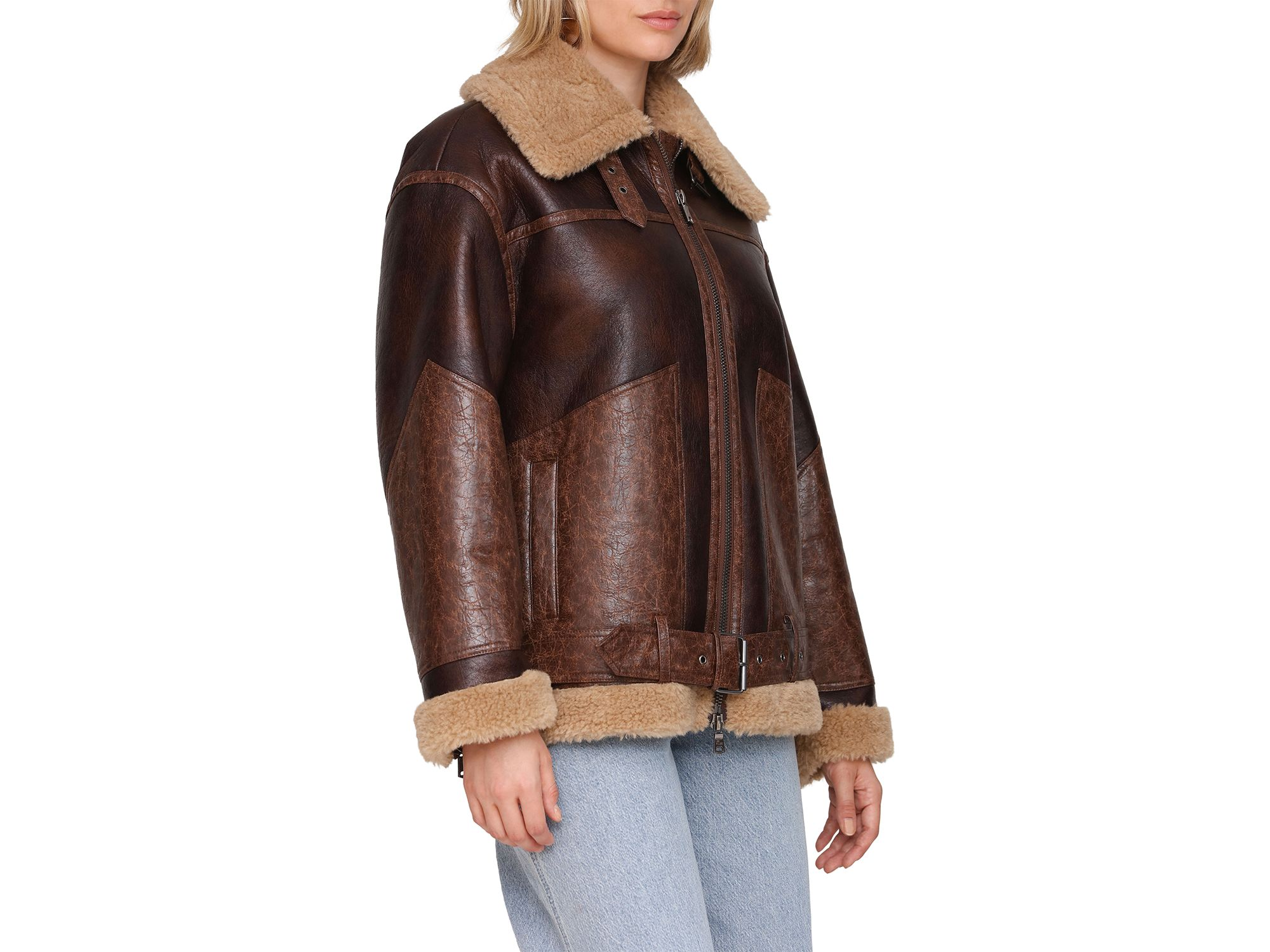 Faux Fur Trim Moto Jacket — Image 6
