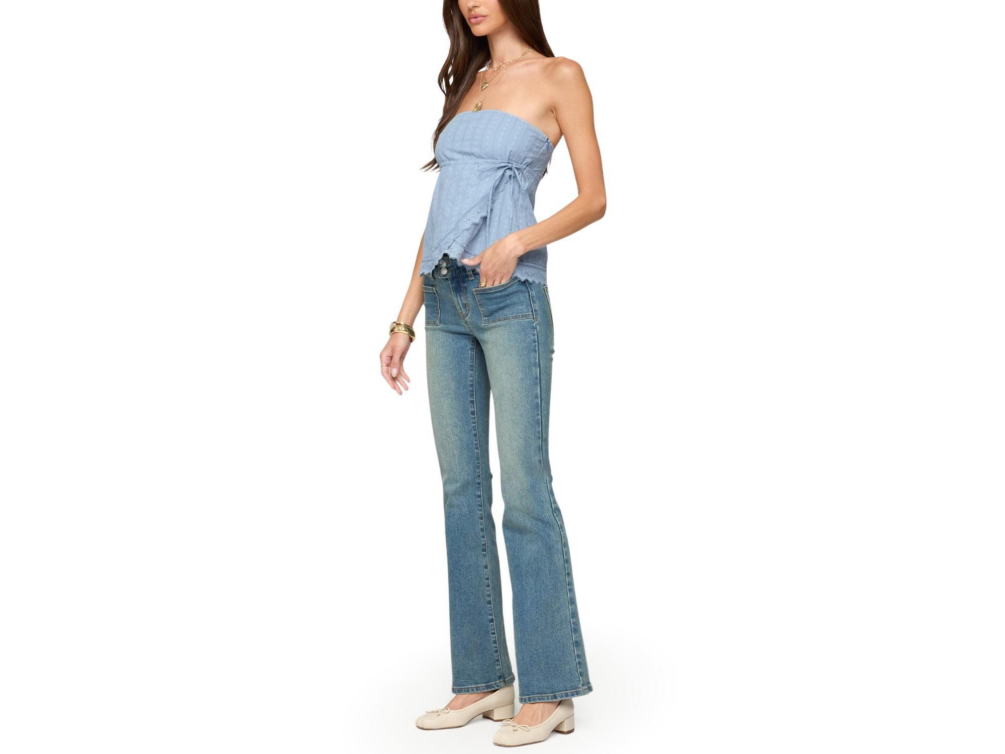 Narnie Striped Strapless Wrap Top — Image 3
