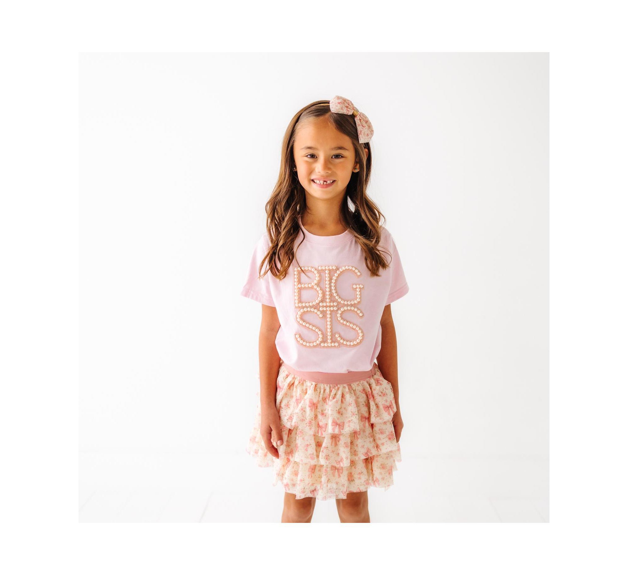 Girls' Big Sis Faux Pearl Patch Short Sleeve T-Shirt - Little Kid — Image 3
