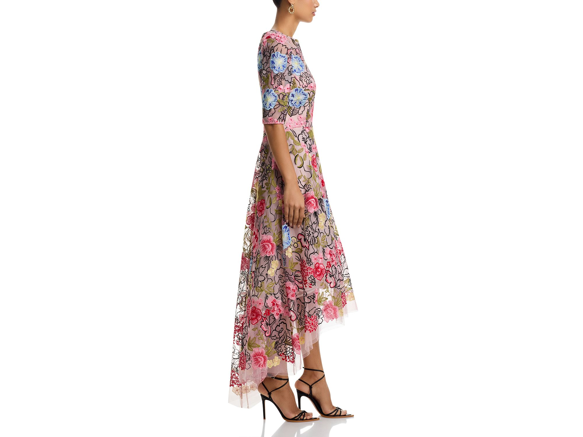 Embroidered Floral High Low Fit and Flare Dress — Image 5