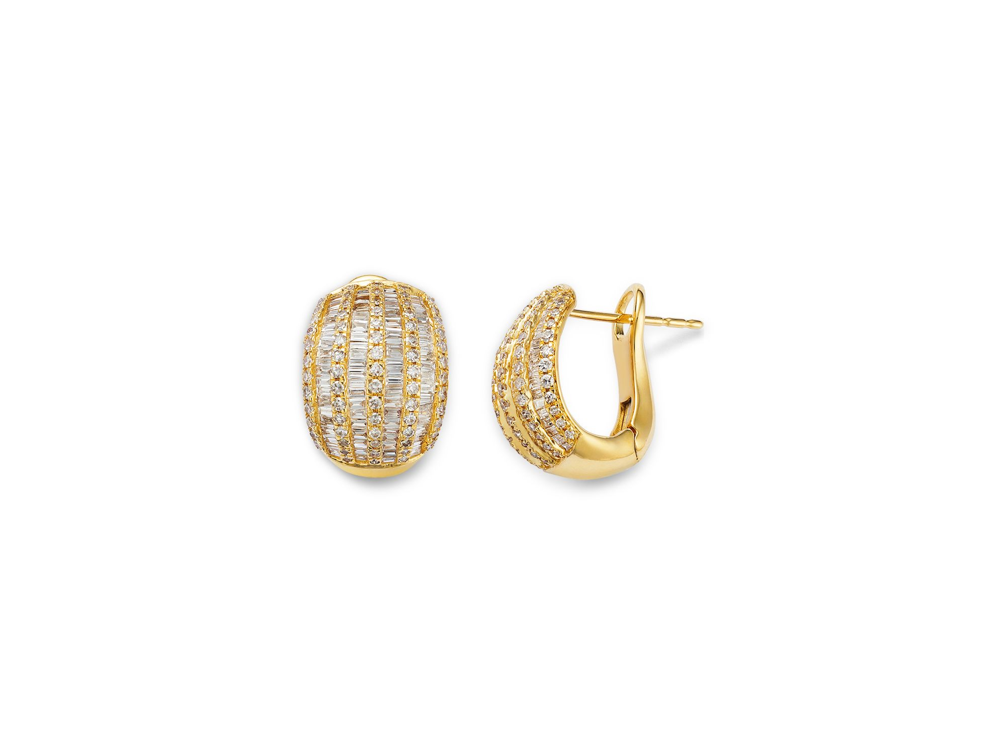 Diamond Round & Baguette Dome Earrings in 14K Yellow Gold, 1.0 tcw — Image 3