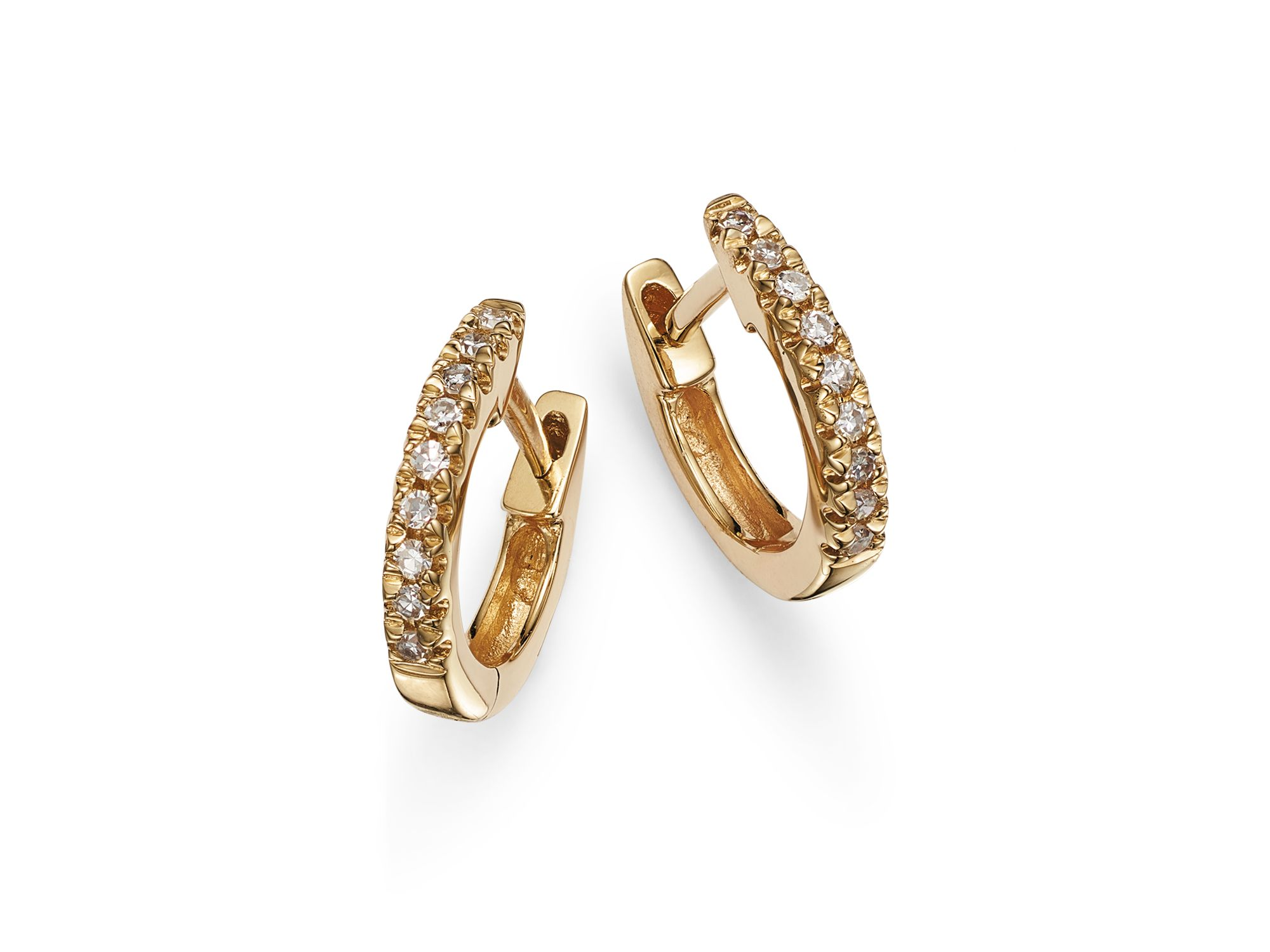 14K Yellow Gold Diamond Tiny Huggie Second Piercing Earrings - Exclusive — Image 3