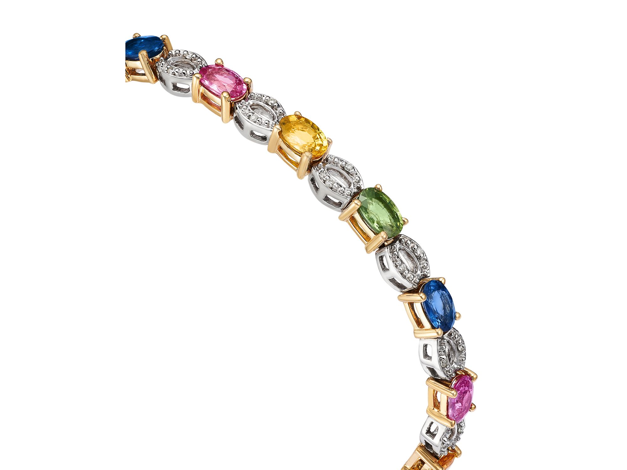 Rainbow Sapphire & Diamond Tennis Bracelet in 14K White & Yellow Gold — Image 3