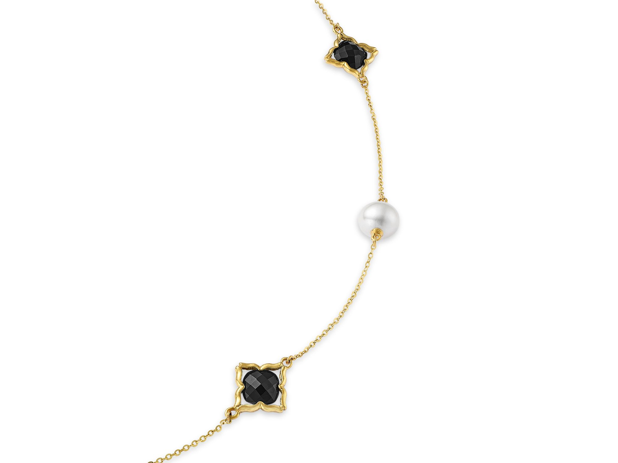 Onyx & Cultured Freshwater Pearl Necklace in 14K Yellow Gold, 22" — Image 3