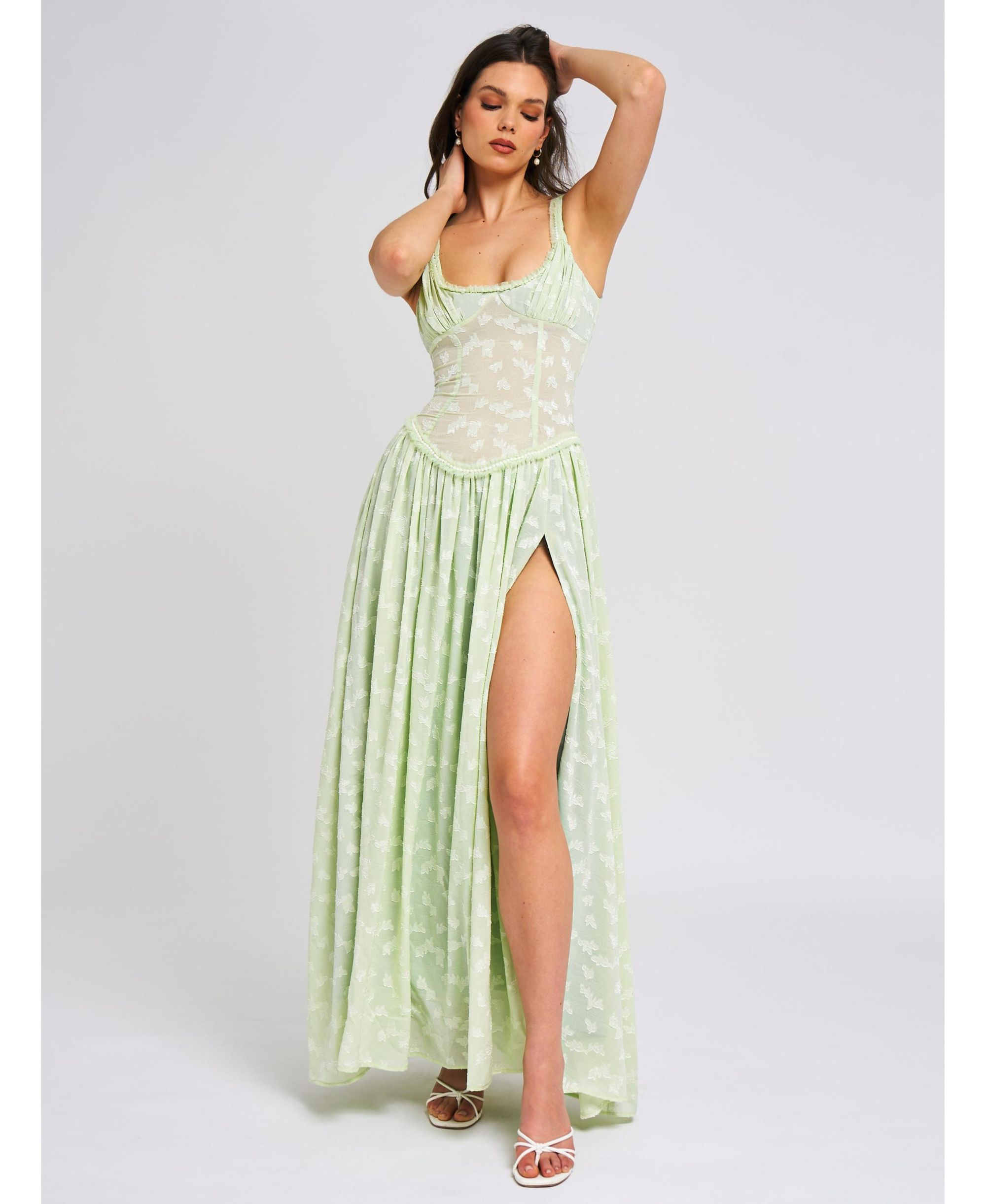 Ulissa Drop Waist Square Neck High Slit Maxi Dress — Image 8
