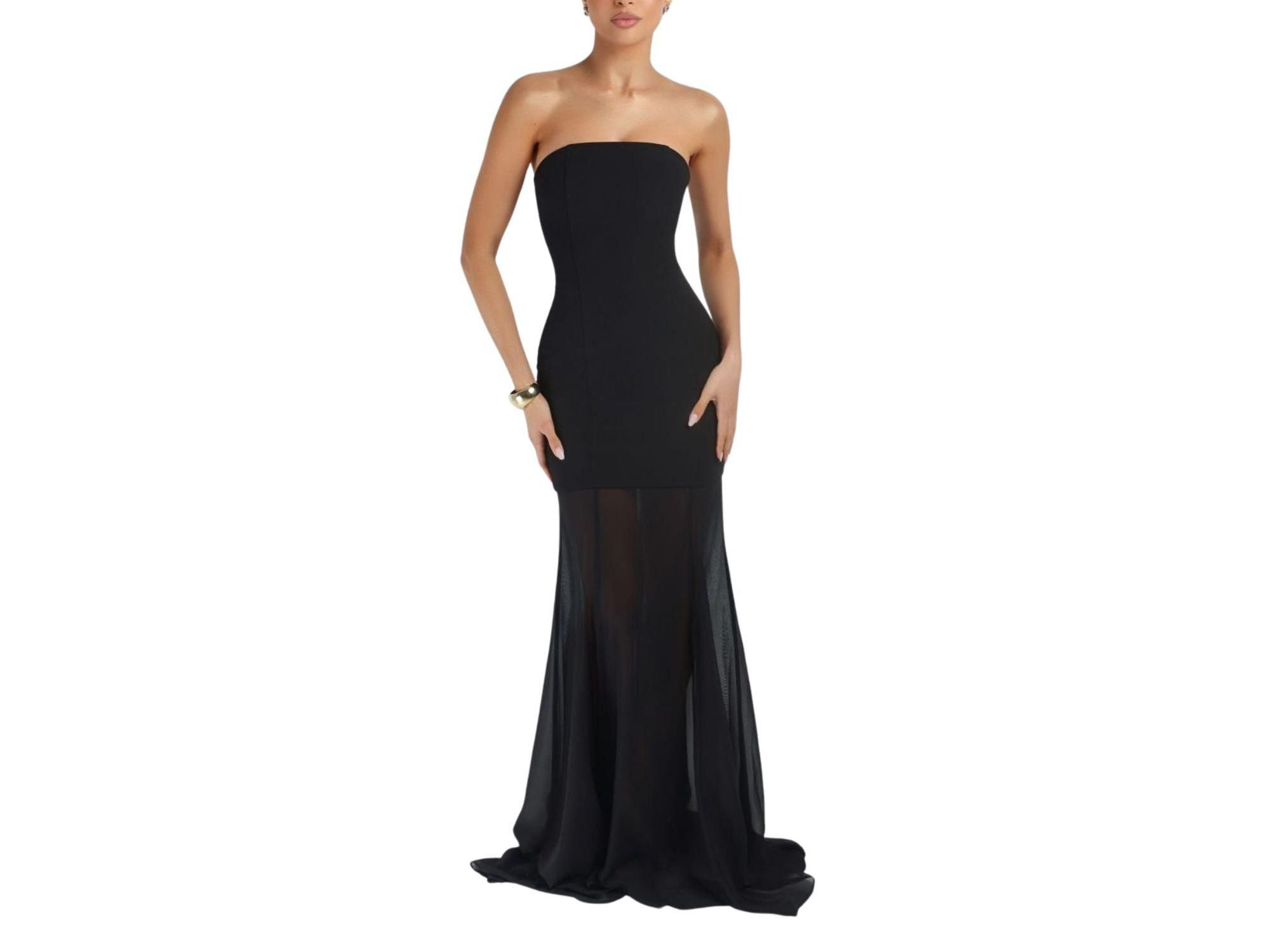 Strapless Crepe Chiffon Maxi Dress - Image 1