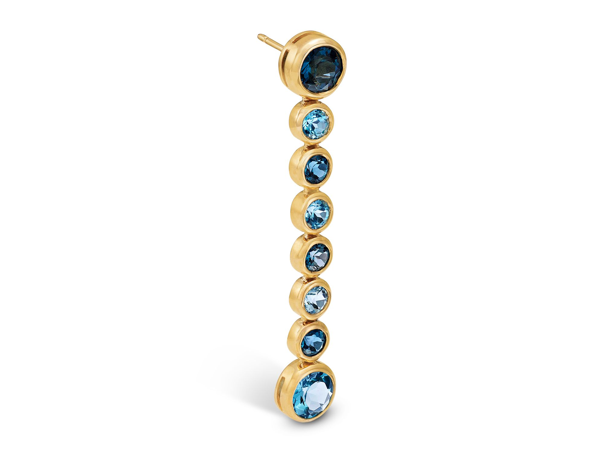 London Blue Topaz & Blue Topaz Bezel Set Linear Earrings in 14K Yellow Gold — Image 3