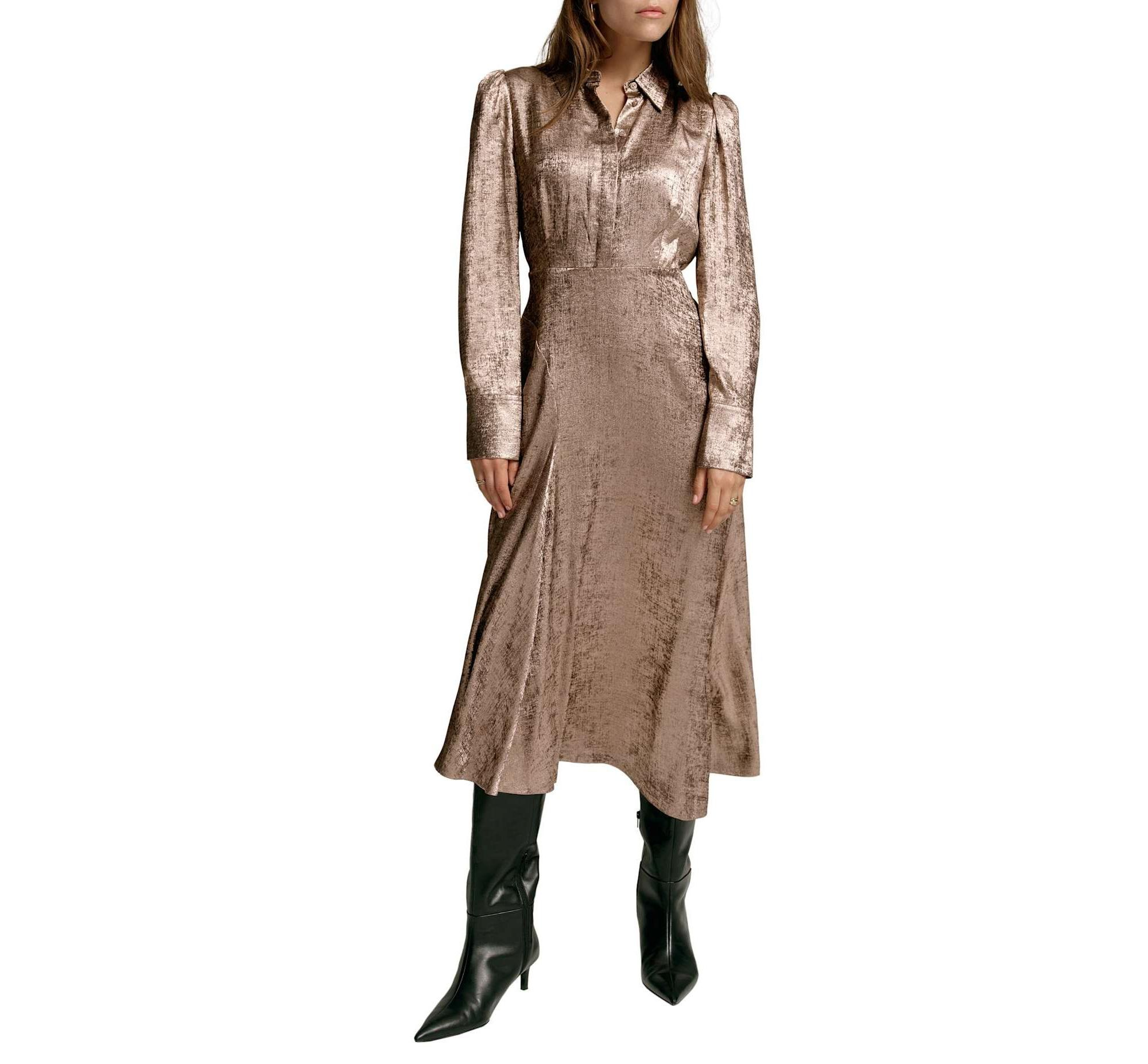 Women's Metallic Midi Shirt Dress — Image 5