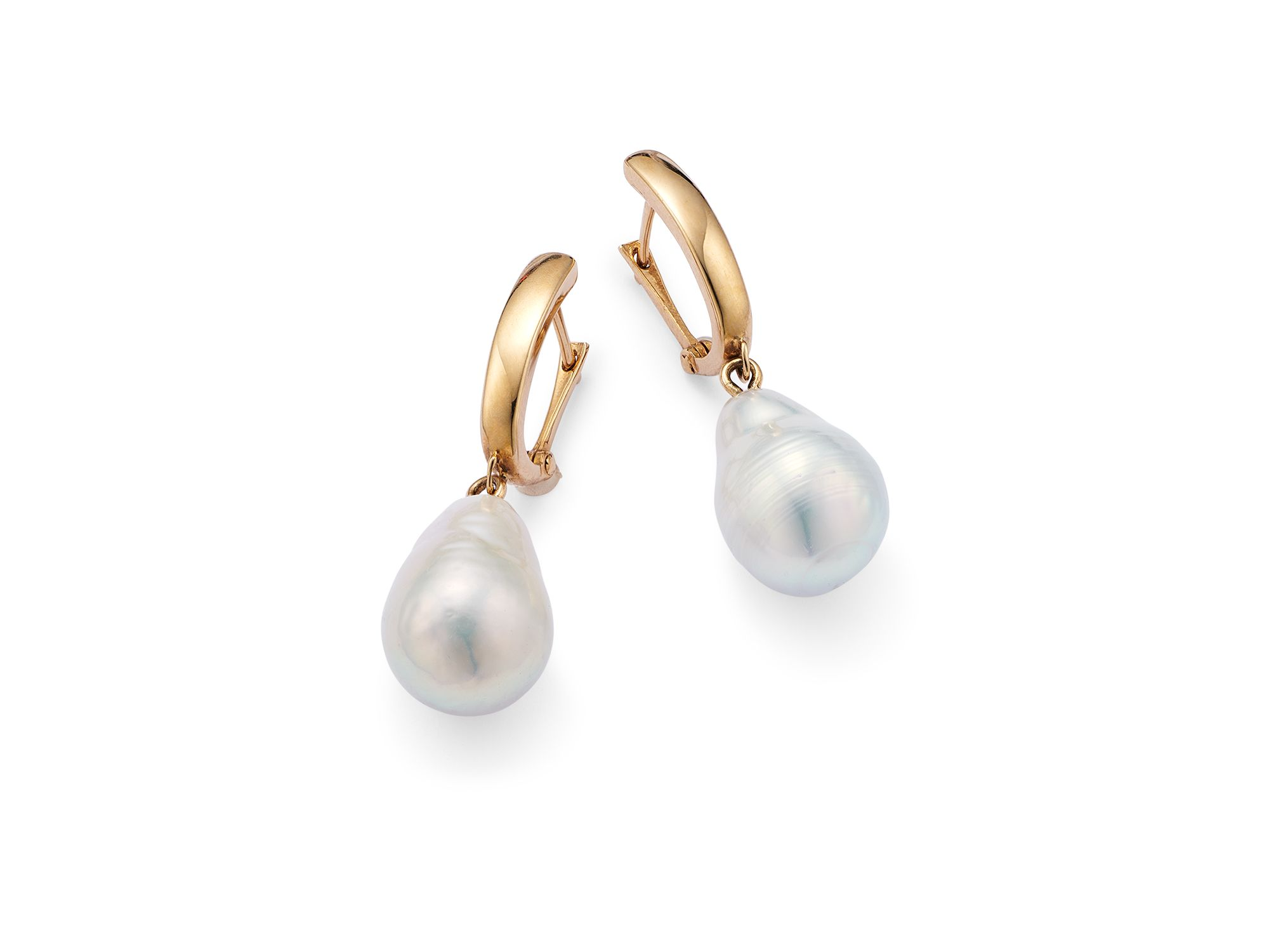 Baroque Cultured Pearl Drop Earrings in 14K Yellow Gold — Image 3