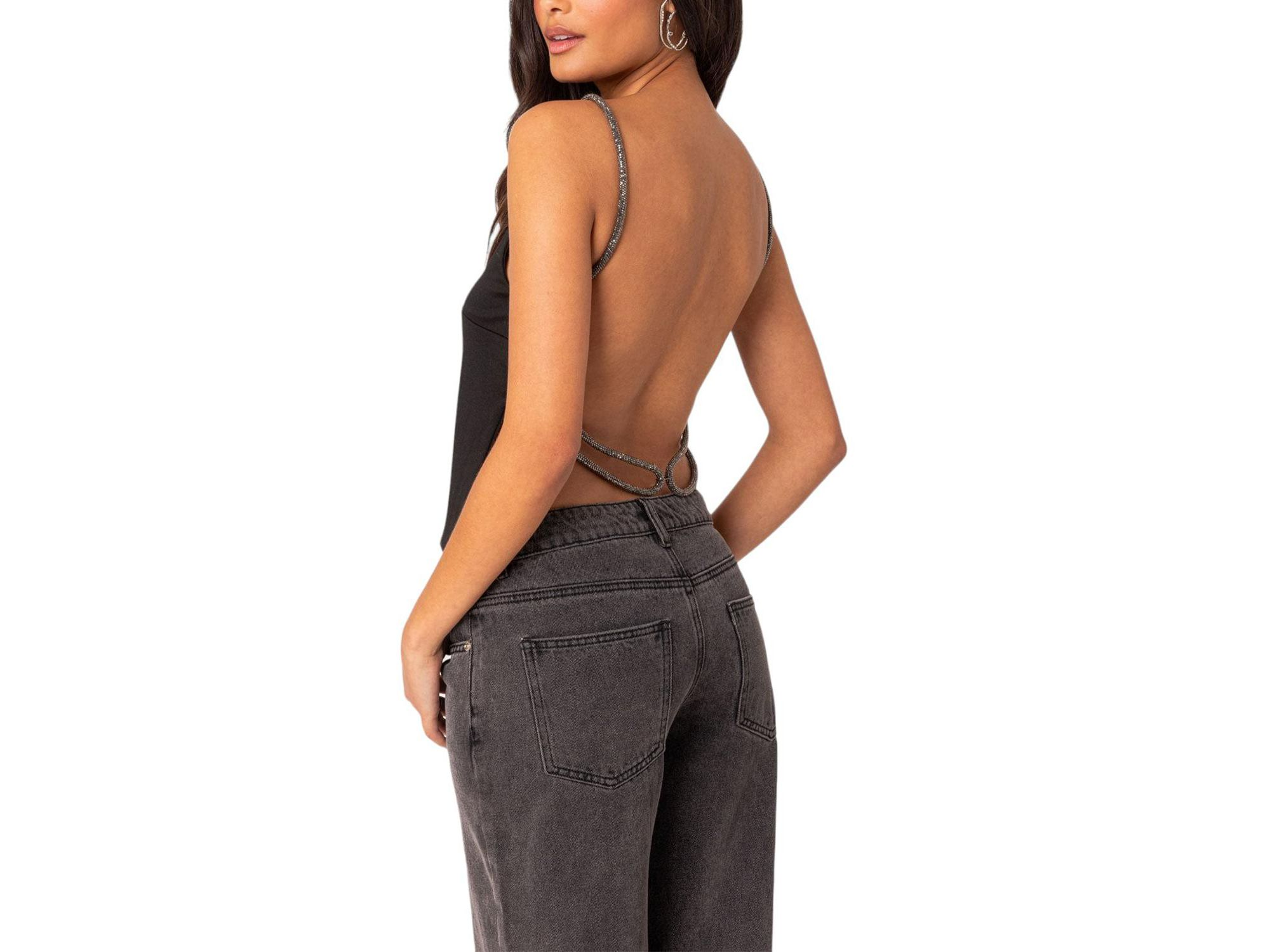 Karli Rhinestone Strap Open Back Top — Image 3