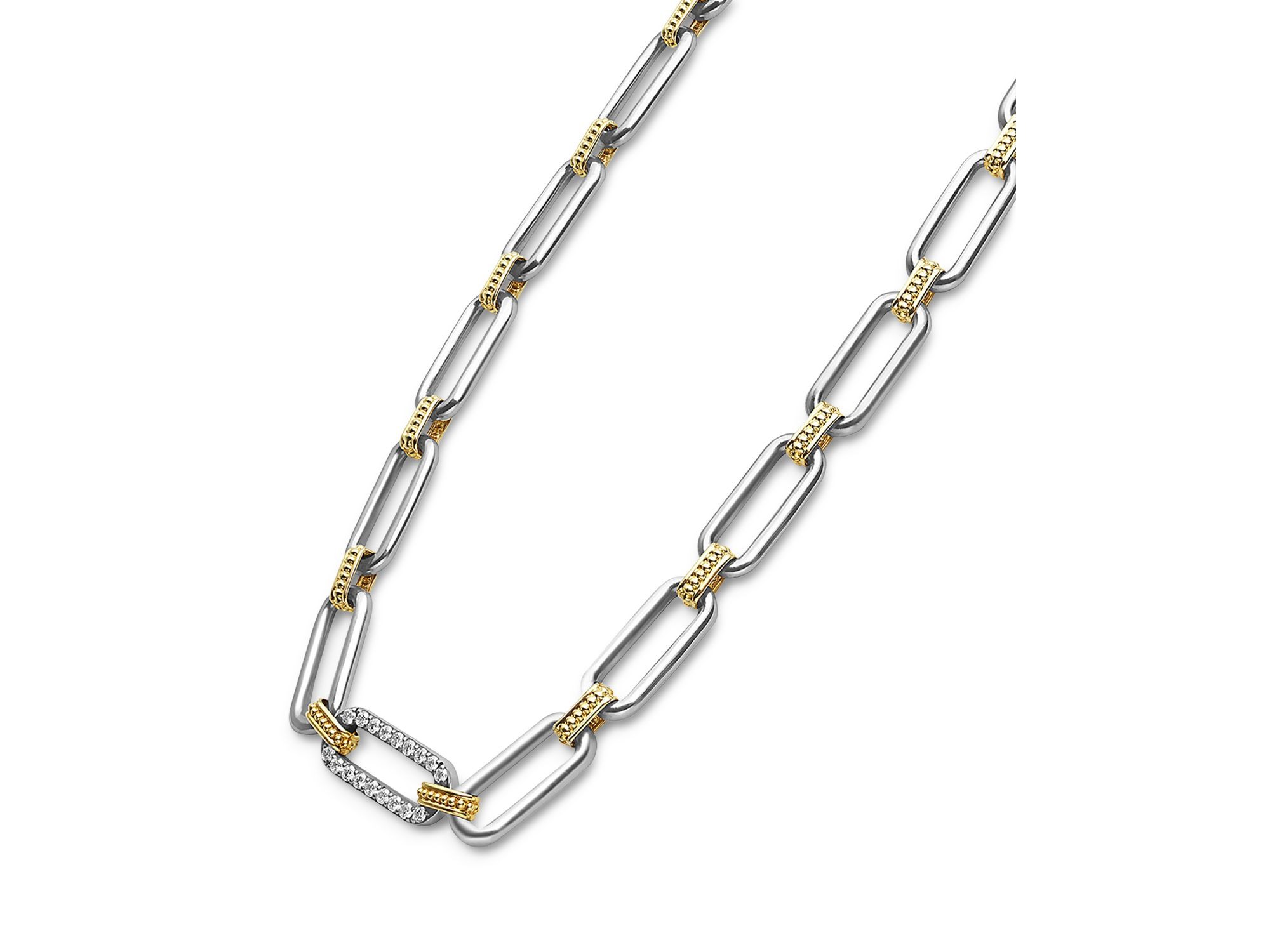 18K Yellow Gold & Sterling Silver Signature Caviar Diamond Station Link Collar Necklace, 18" — Image 3