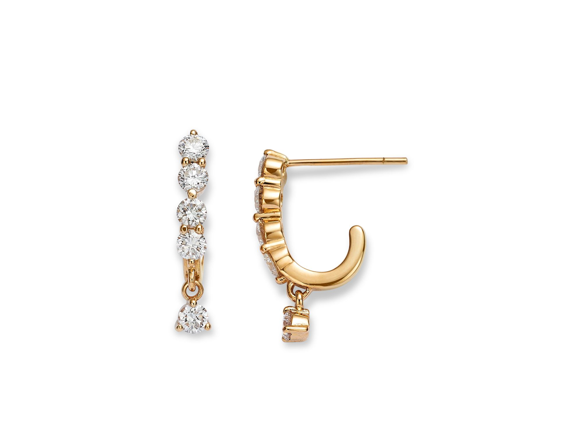 14K Yellow Gold Lab Grown Diamond Dangle Hoop Earrings — Image 3