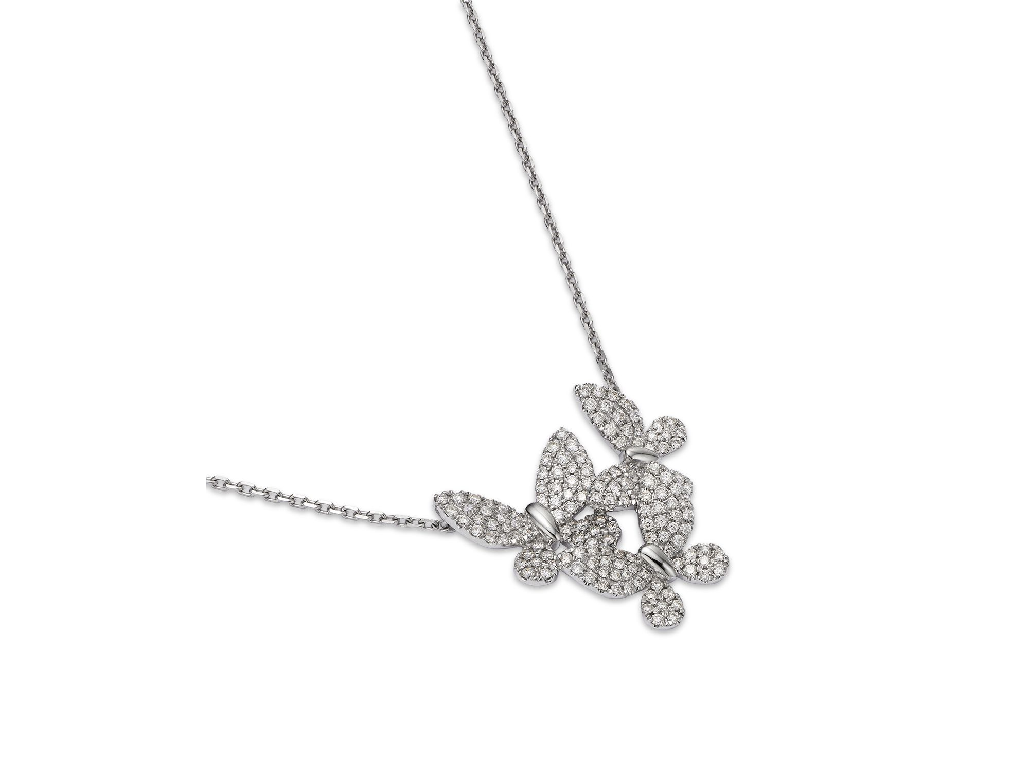 Diamond Butterfly Cluster Necklace in 14K White Gold, 0.75 tcw — Image 3