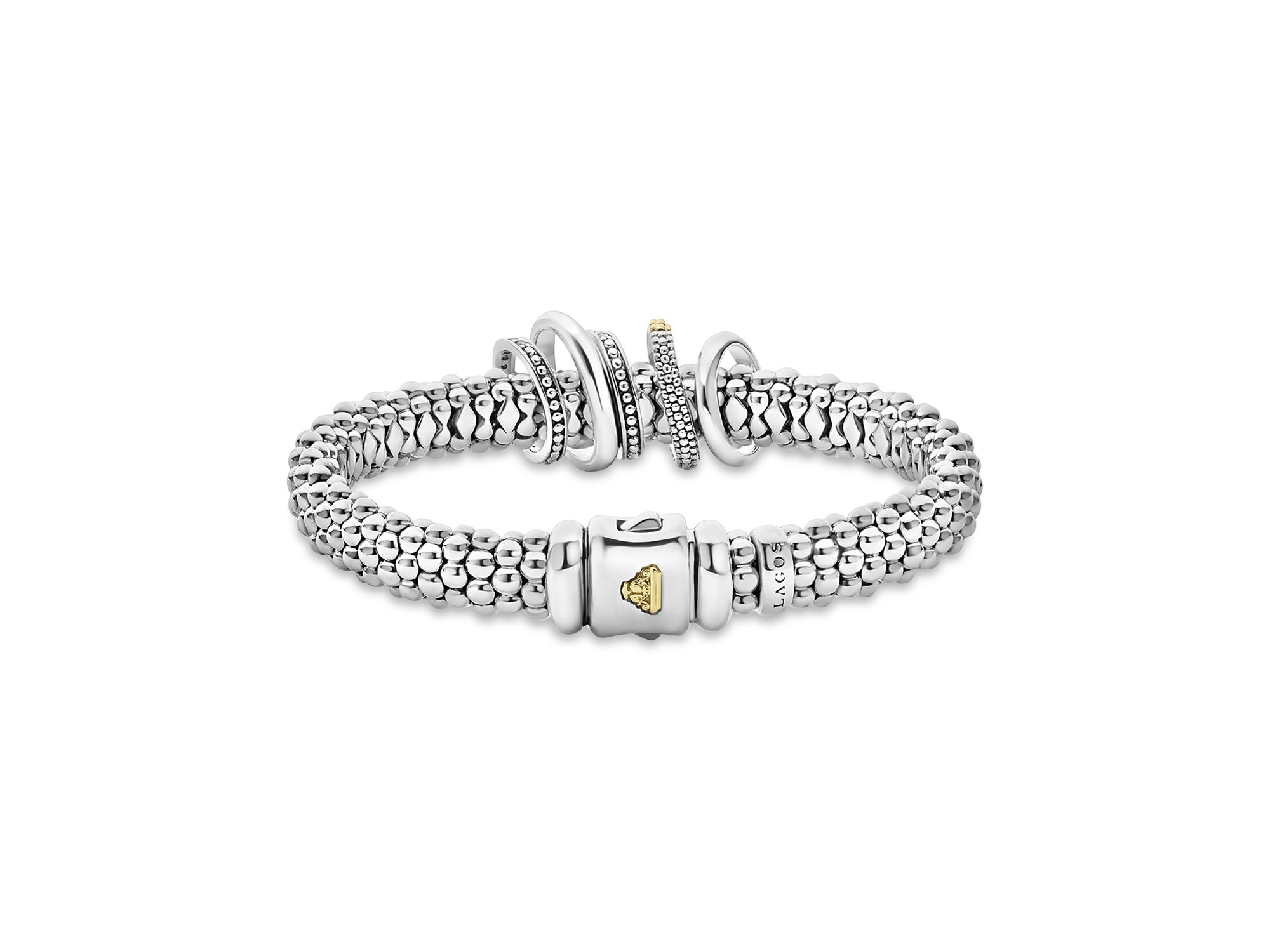 Two Tone Caviar Lux Five Ring Bracelet with Diamonds, 0.3 tcw — Image 4