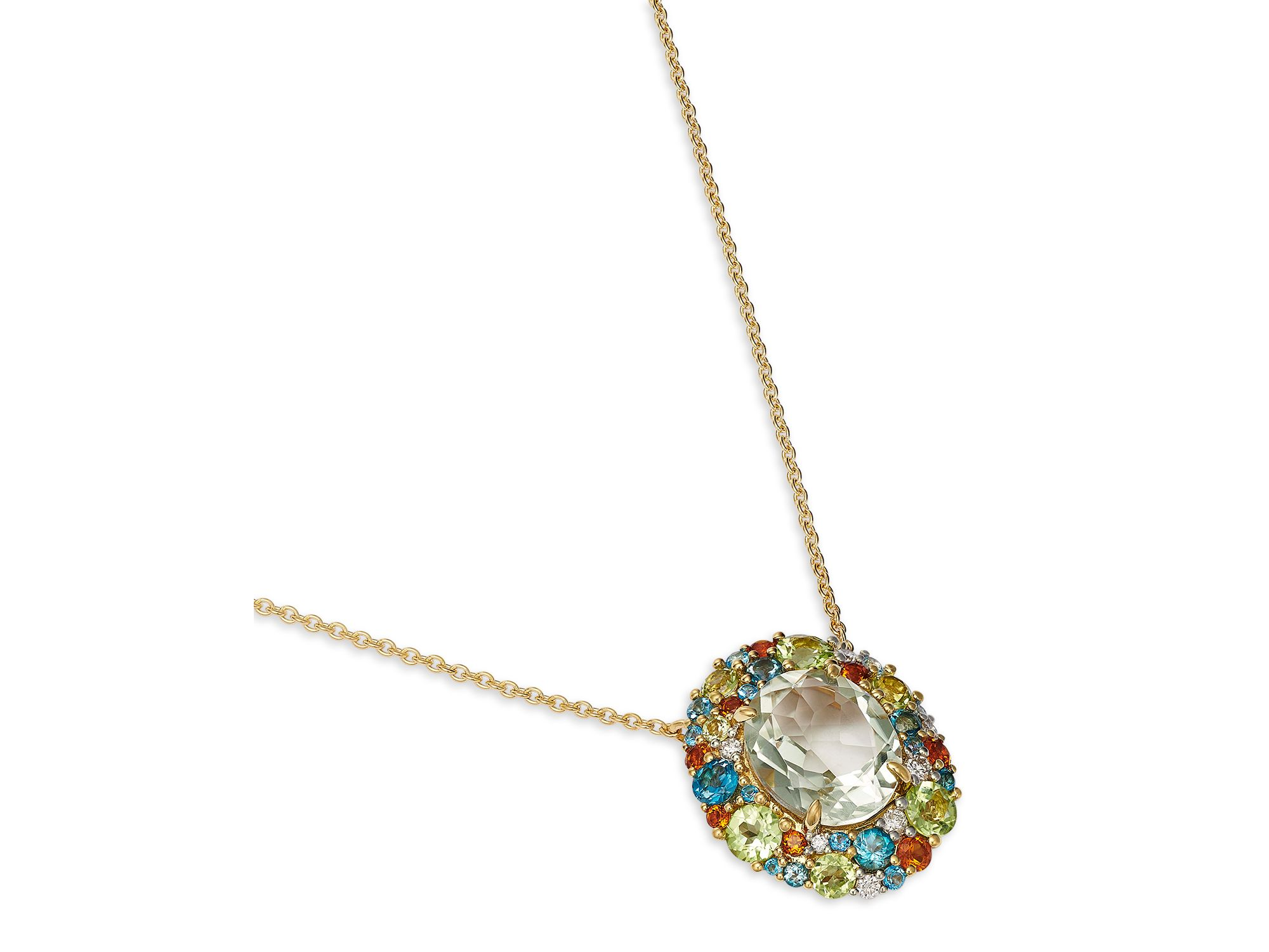 Prasiolite, Multi Gemstone & Diamond Halo Pendant Necklace in 14k Yellow Gold, 18" — Image 3
