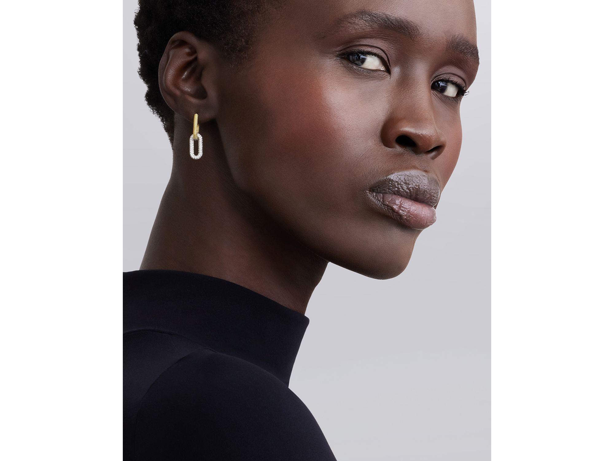18K Yellow Gold & Silver Caviar Lux-Clip Diamond Link Drop Earrings - Exclusive — Image 3