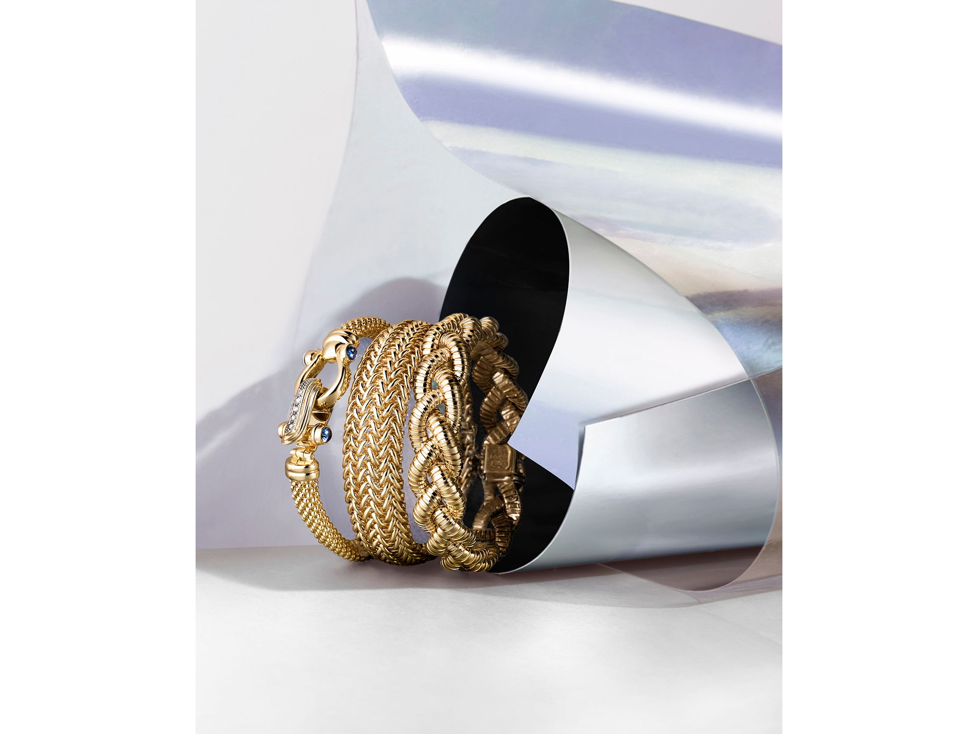 14K Yellow Gold 3-Row Link Bangle — Image 4