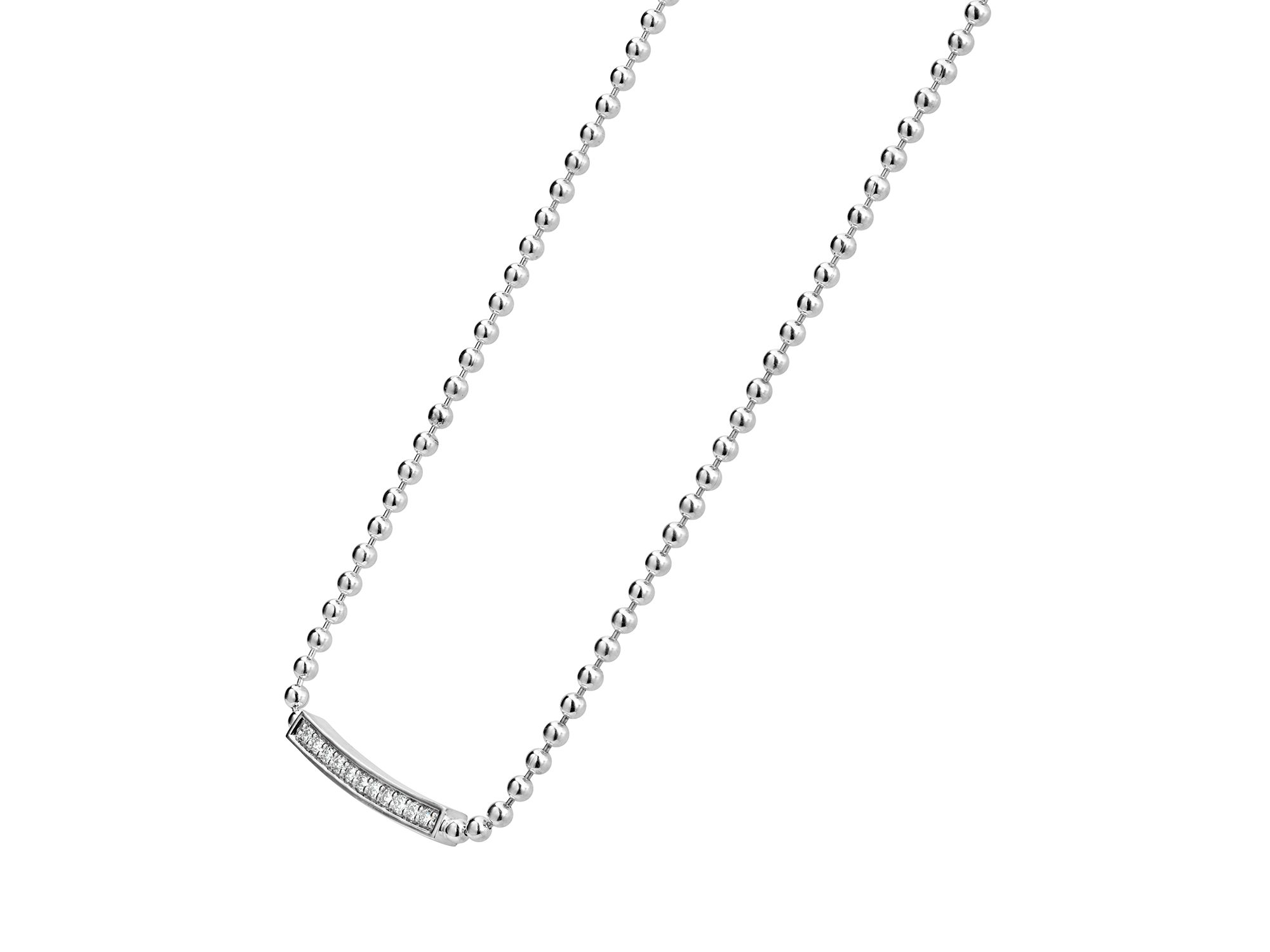 Sterling Silver Caviar Spark Diamond Bar & Ball Chain Necklace, 16" — Image 4