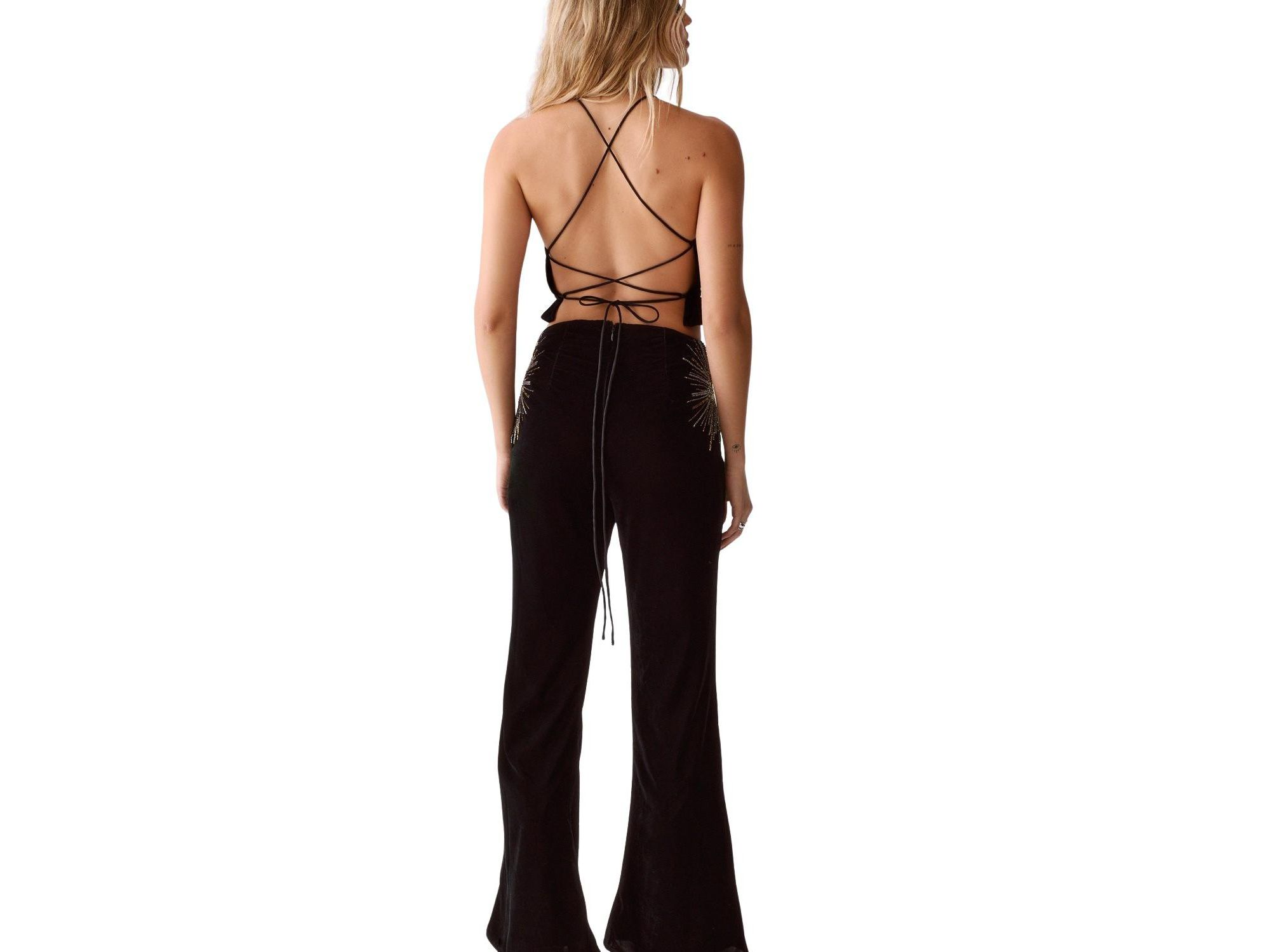 Star Embellished Velvet Flared Pants — Image 4