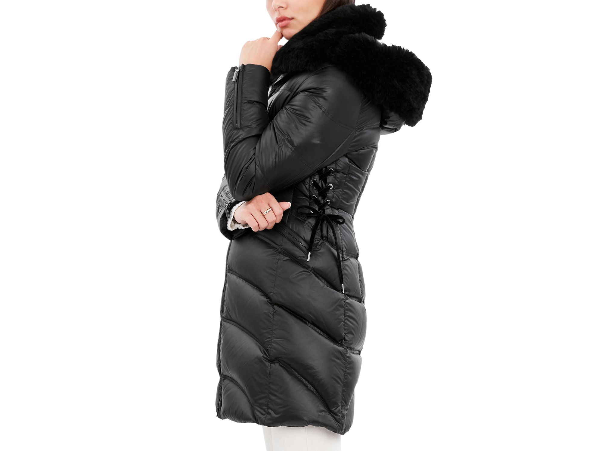Cloe Shearling Hooded Quilted Coat — Image 4