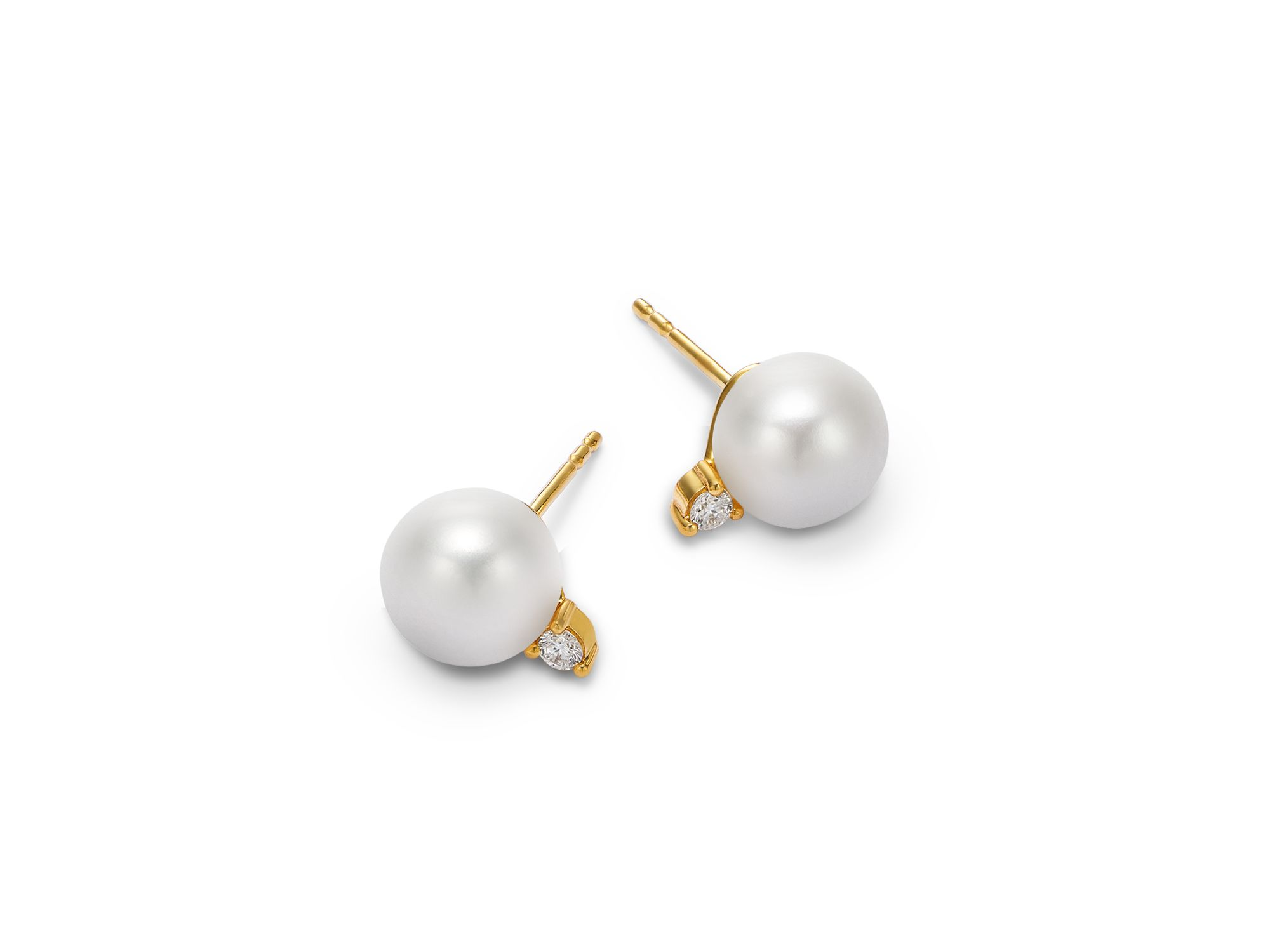 Diamond & Cultured Freshwater Pearl Stud Earrings in 14K Yellow Gold, 0.10 tcw — Image 3