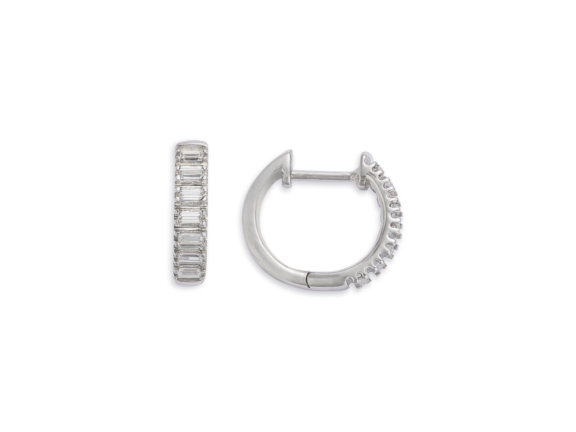 Diamond Baguette Huggie Hoop Earrings in 14K White Gold, 0.25 tcw — Image 3