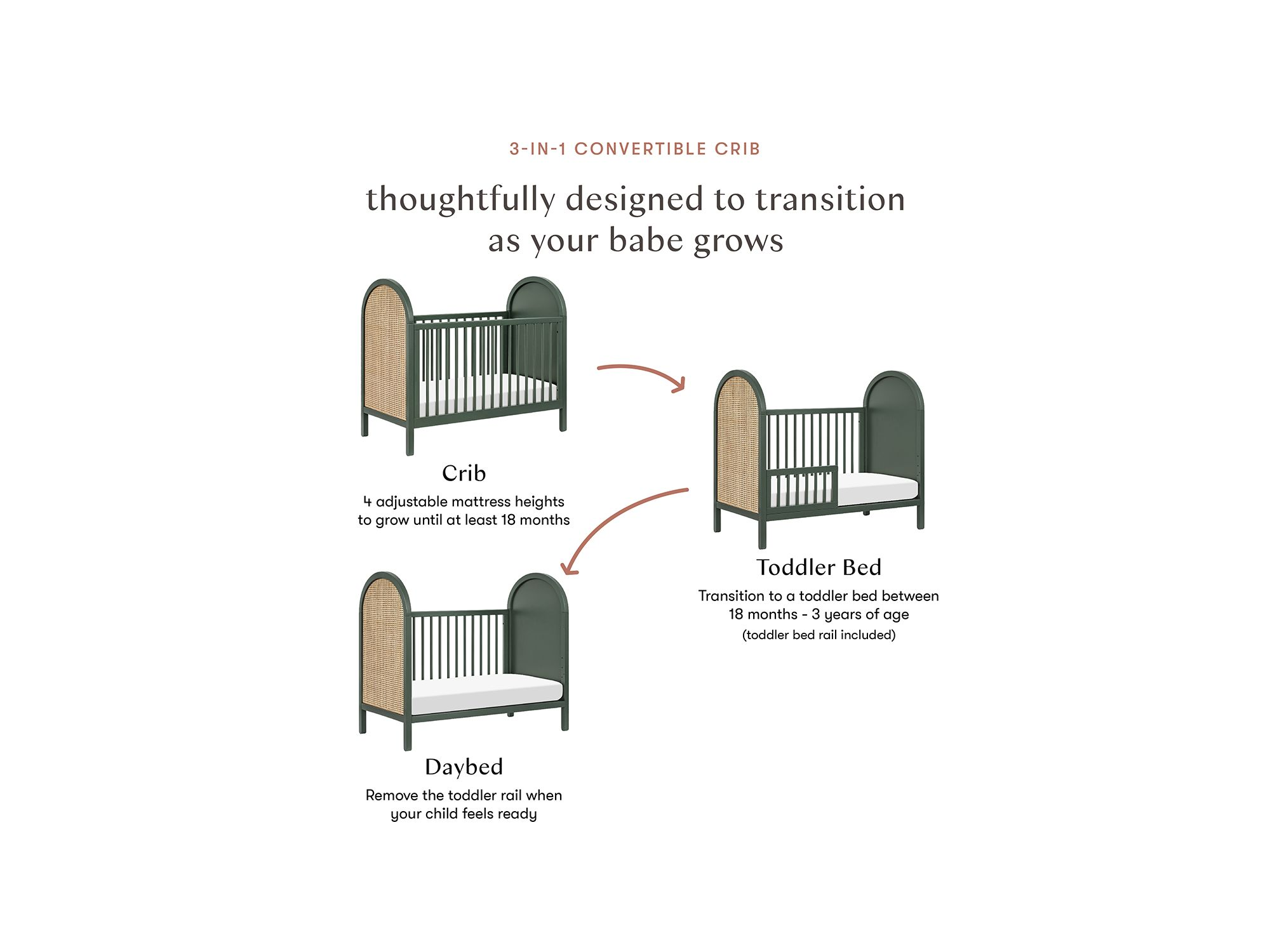 Bondi 3 in 1 Convertible Crib with Toddler Bed Conversion Kit — Image 12