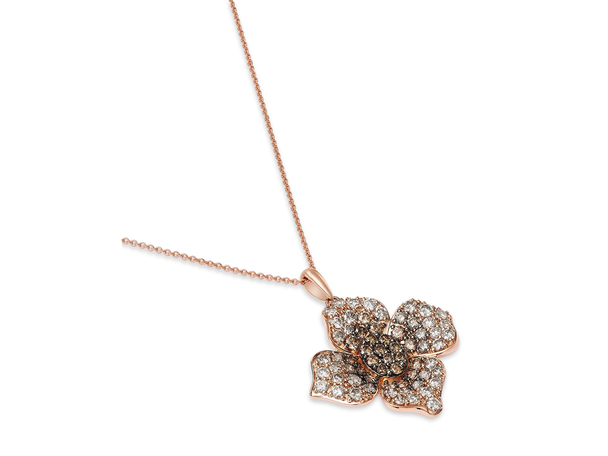 Brown Ombré Diamond Flower Pendant Necklace in 14K Rose Gold, 1.72 tcw — Image 3