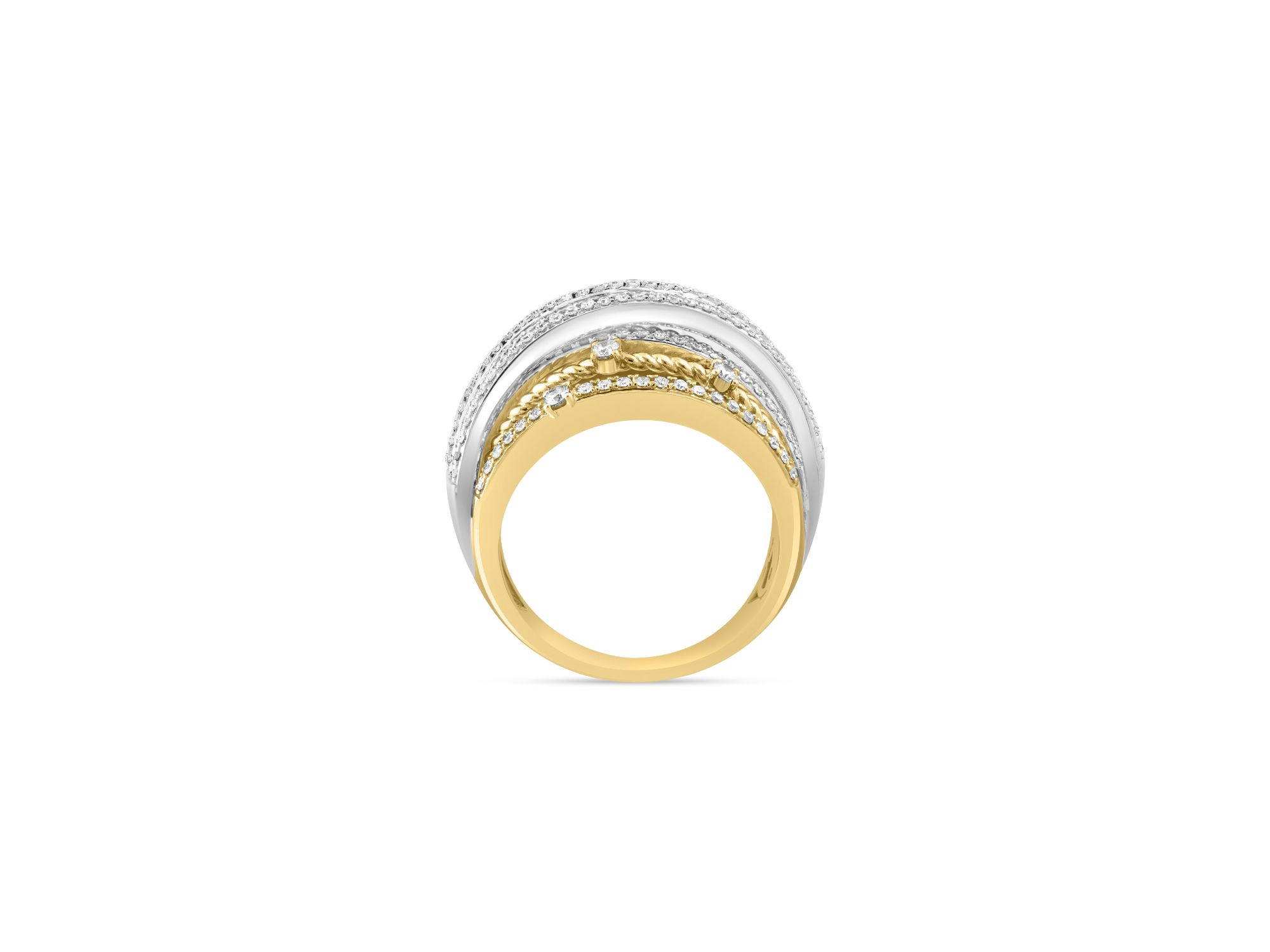 Diamond Round & Baguette Crossover Ring in 14K White & Yellow Gold, 0.90 tcw — Image 3