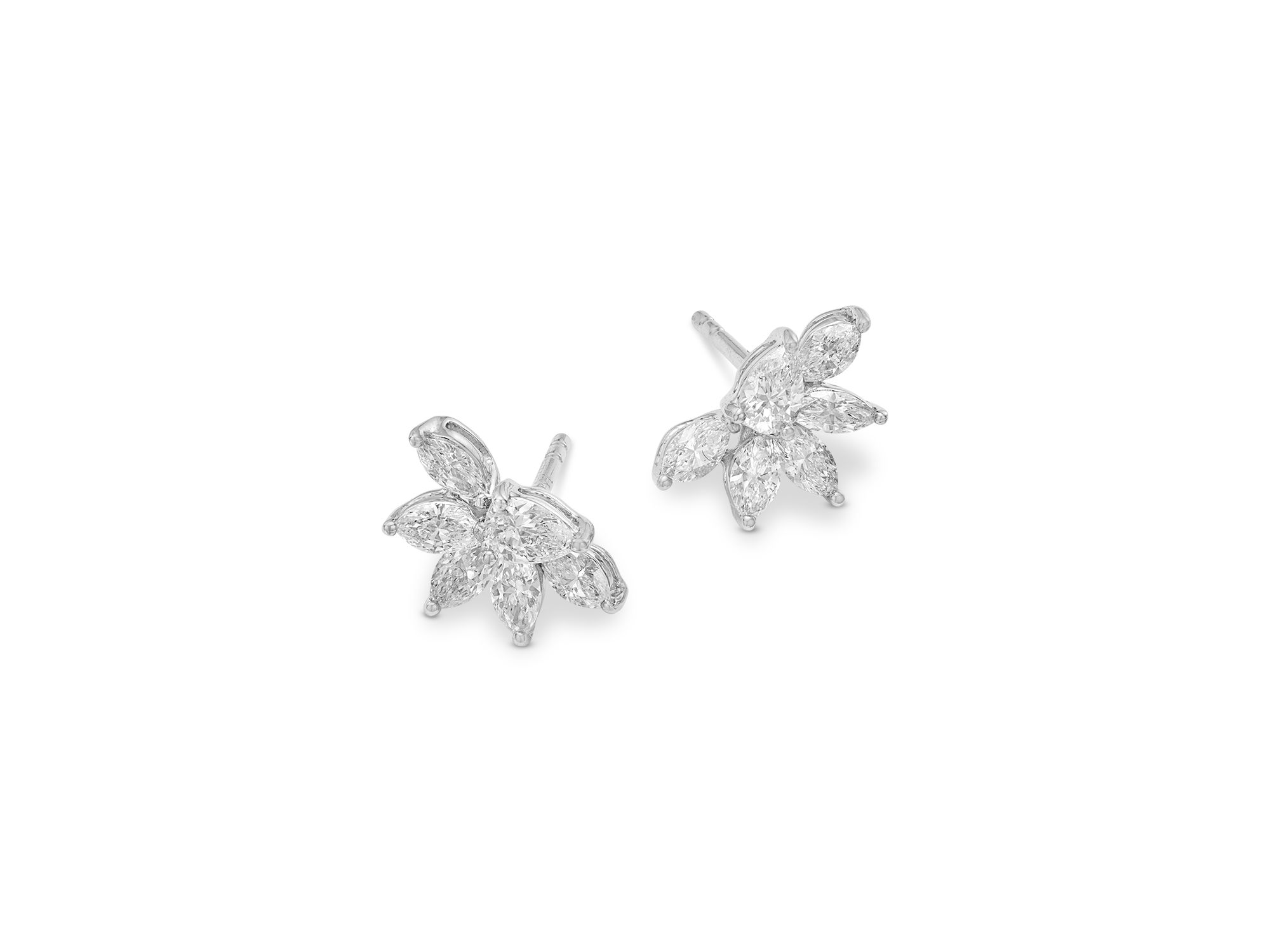 Diamond Pear & Marquis Cluster Stud Earrings in 14K White Gold, 0.61 tcw — Image 3