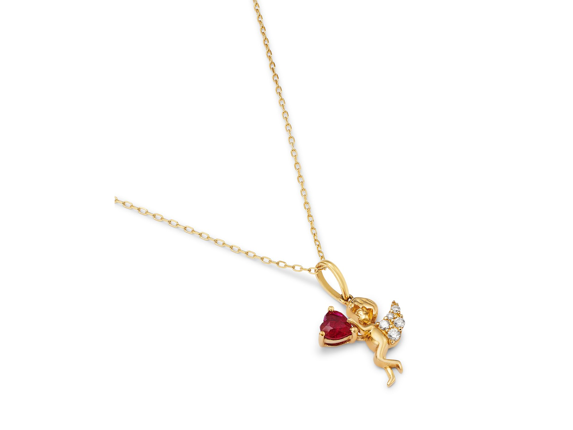 Ruby & Diamond Cupid Heart Pendant Necklace in 14K Yellow Gold, 18" — Image 3