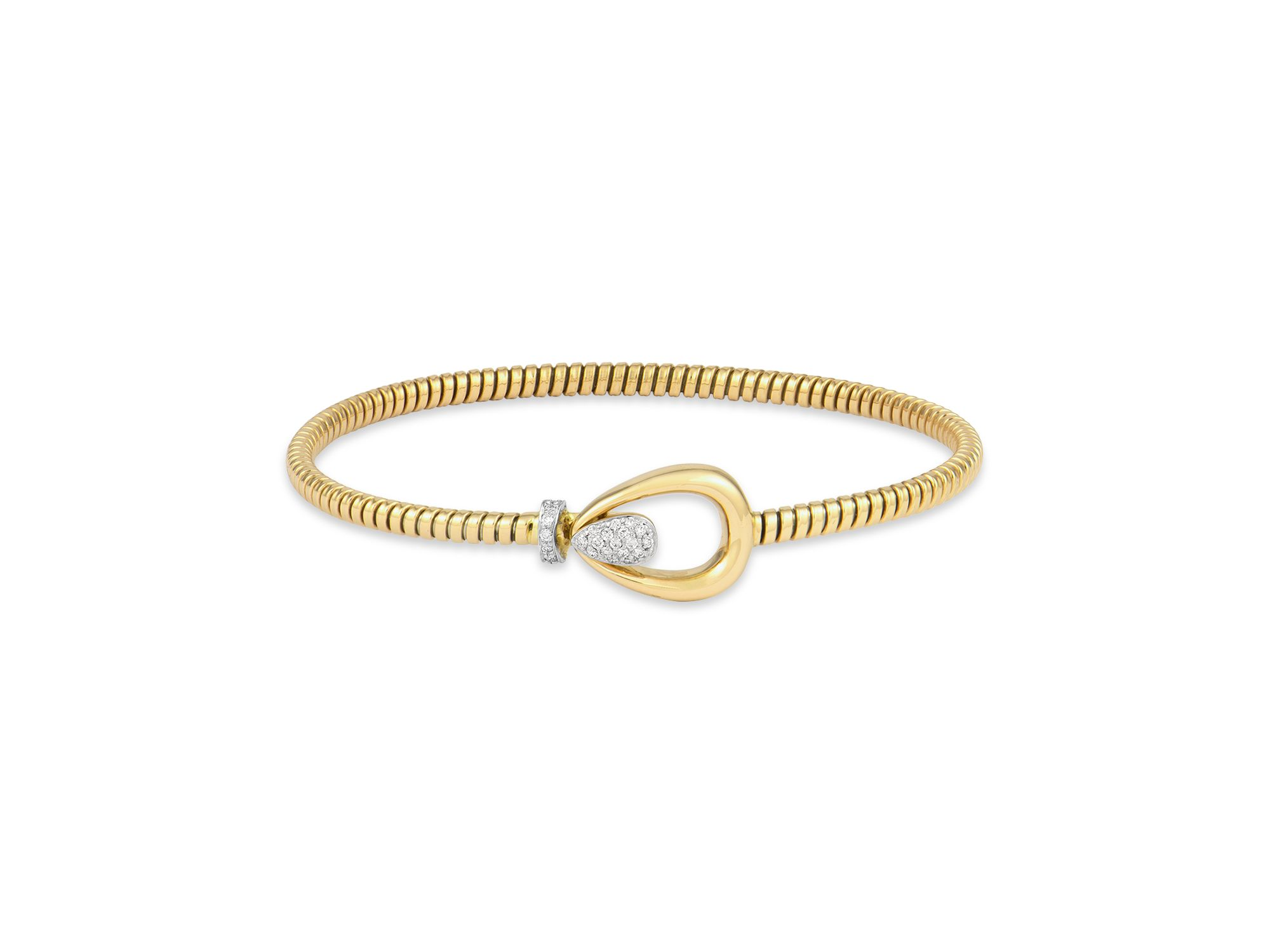18K Yellow Gold Via Mercanti Tubogas Diamond Accent Bangle Bracelet — Image 3
