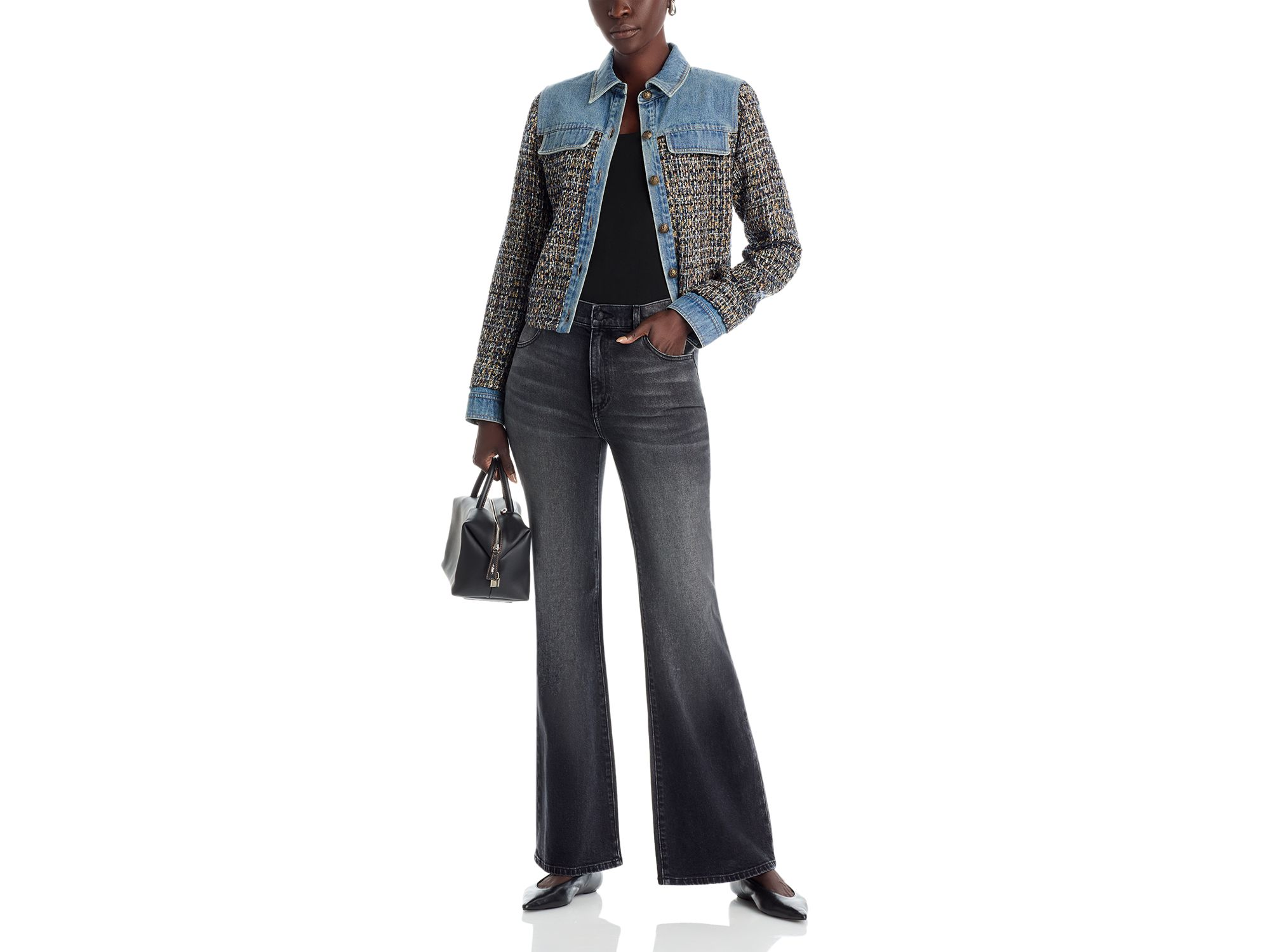 Rosie High Rise Flare Jeans in Washed Black — Image 3