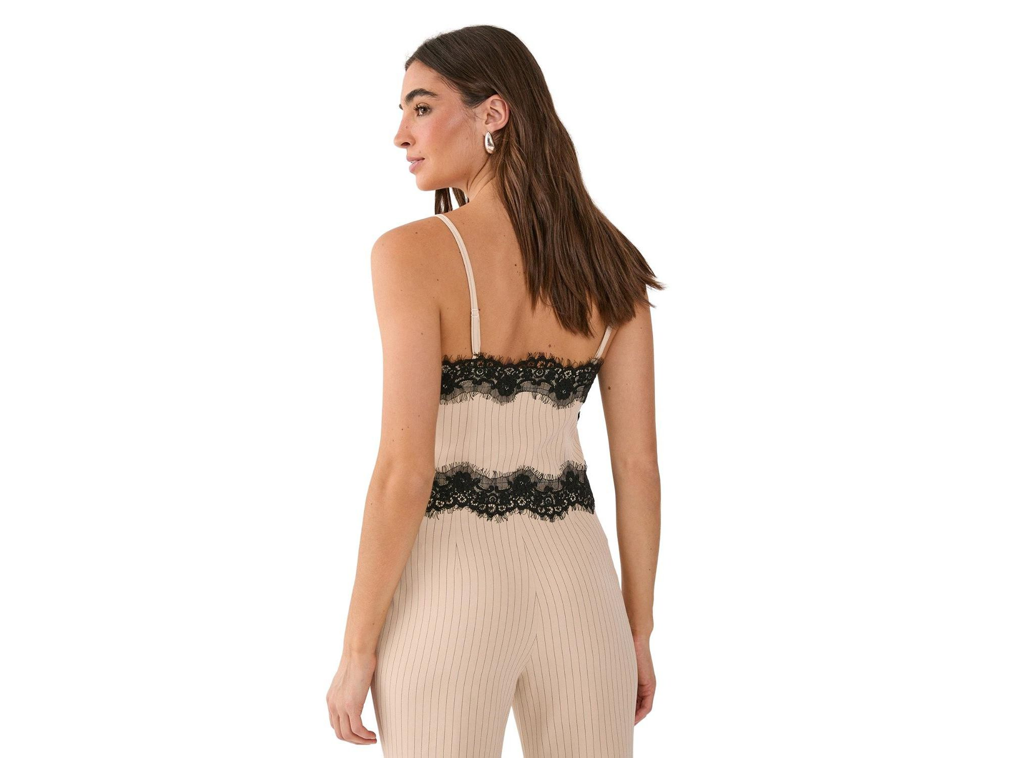 Pinstripe Lace Trim Tailored Strappy Top — Image 3