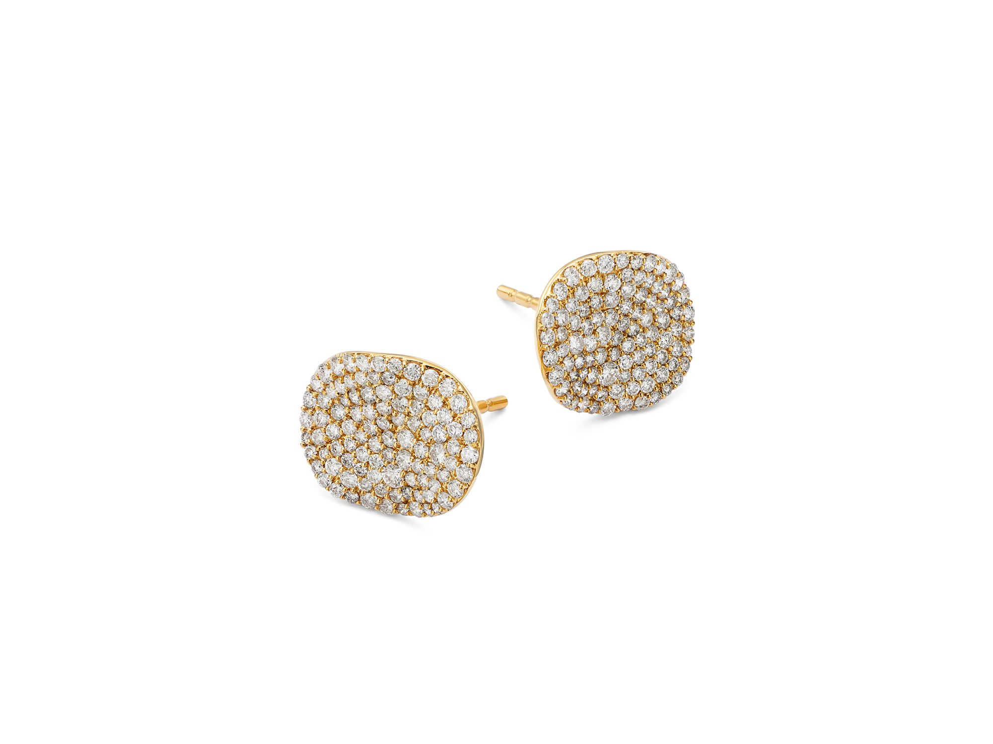 Pavé Diamond Disc Stud Earrings in 14K Yellow Gold, 1.0 tcw — Image 3