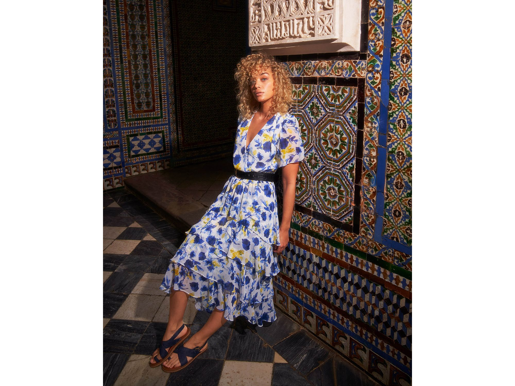 Floral Print Flutter Sleeve Tiered Ruffle Midi Dress — Image 3