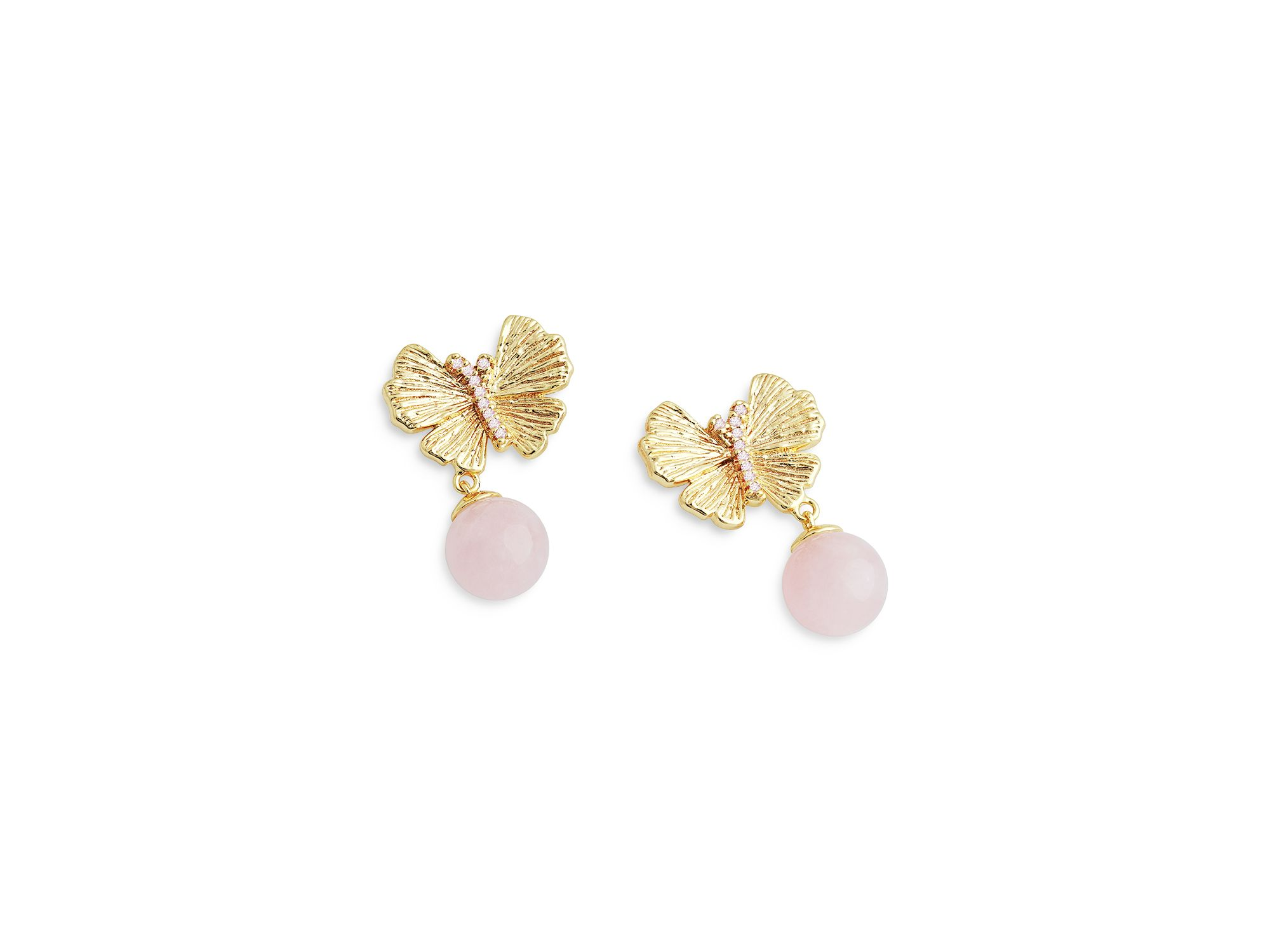Butterfly Rose Quartz Drop Earrings in 18K Gold Plated — Image 4